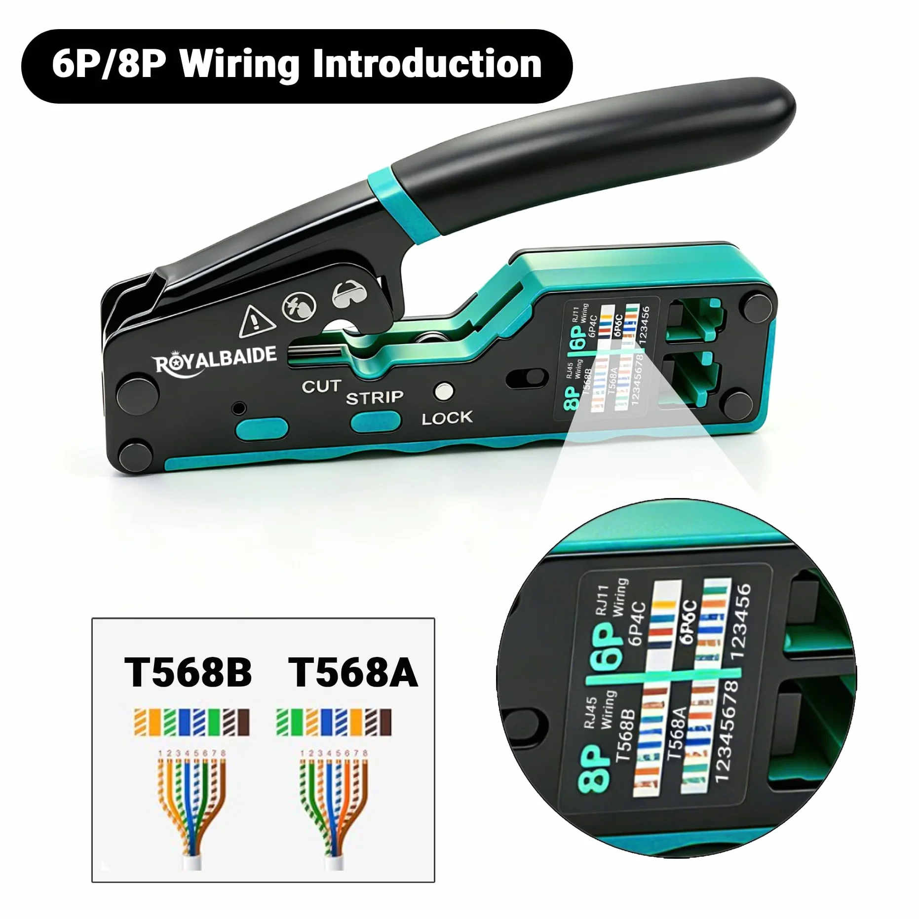 Herramienta de crimpado Ethernet modular todo en uno RJ45 con paso pasante para cables Cat5 y Cat6