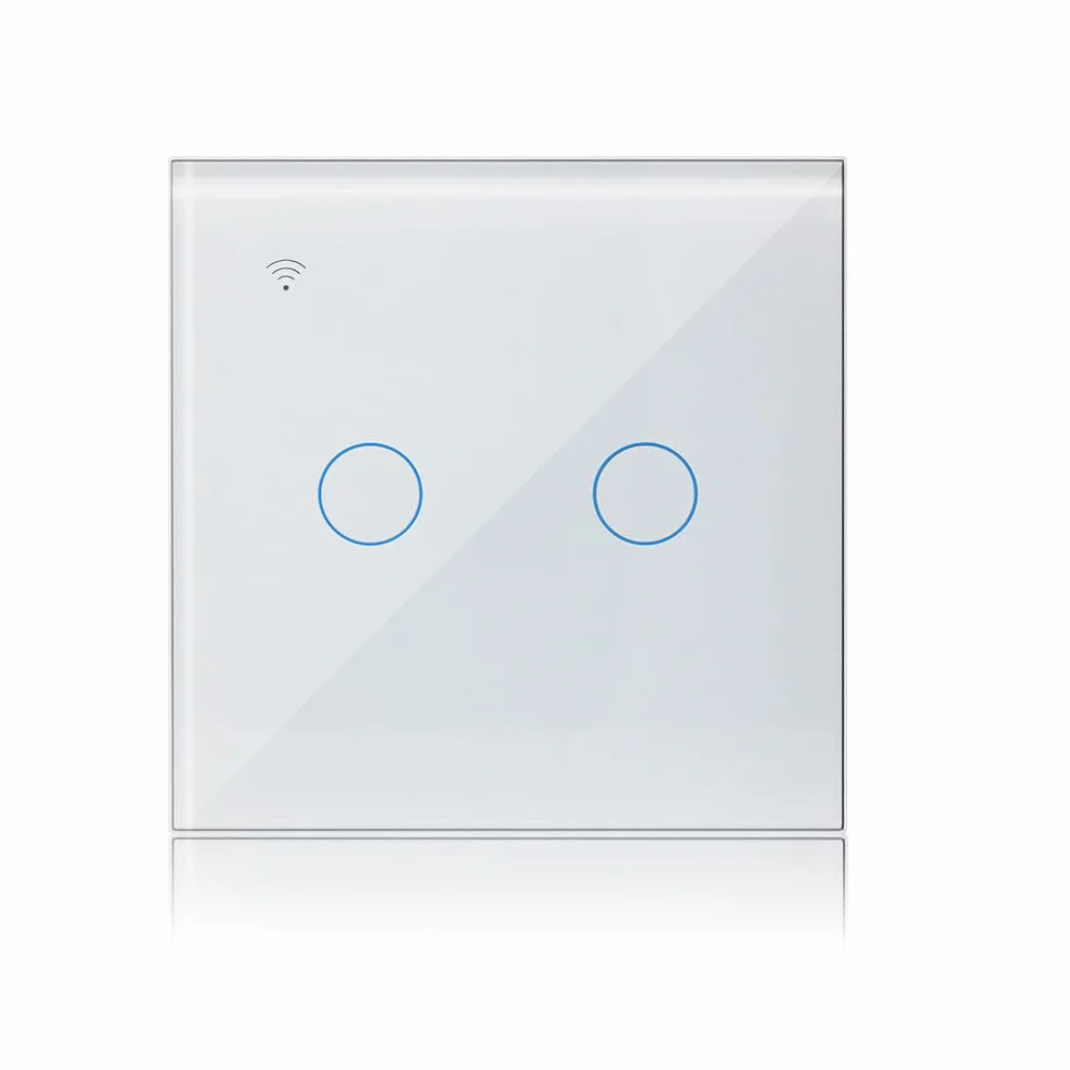 KETOTEK Interruptor Tactil WIFI Inteligente 2 Gang 1 Via Compatible con Alexa, Interruptor Luz Pared Smart Life Tuya App Control Blanco