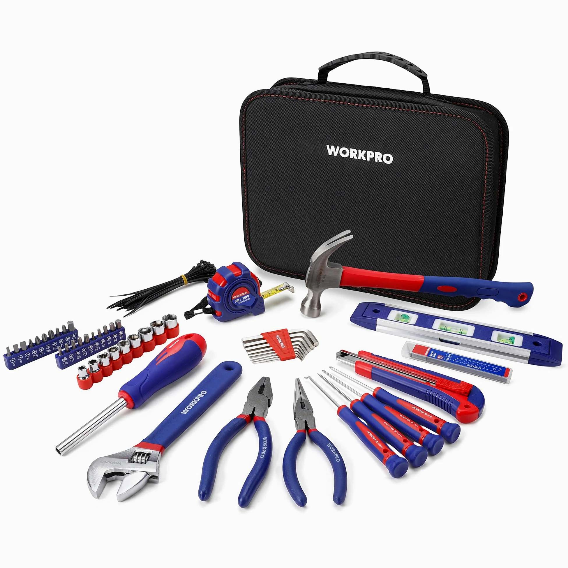 WORKPRO Juego de Herramientas Básicas 100-piezas, Herramientas manuales con Bolsa, Set de Herramientas Profesionales para Bricolaje y Arreglos Diarios