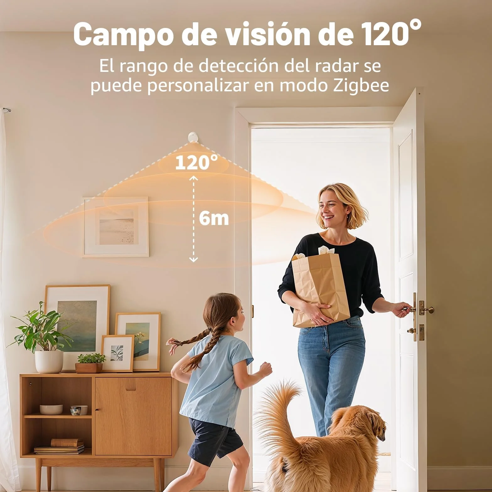 Aqara FP300 Sensor de Presencia Inalámbrico 5 en 1, Thread/Zigbee, mmWave Radar+PIR, Movimiento/Luz/Temperatura/Humedad, HomeKit, Home Assistant