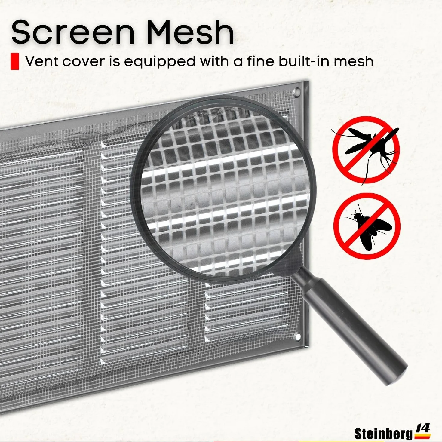 Steinberg14 Rejilla de Ventilación de Acero Inoxidable 300x200mm, con Protección Contra Insectos, ideal para ventilación, medidas 30x20 cm
