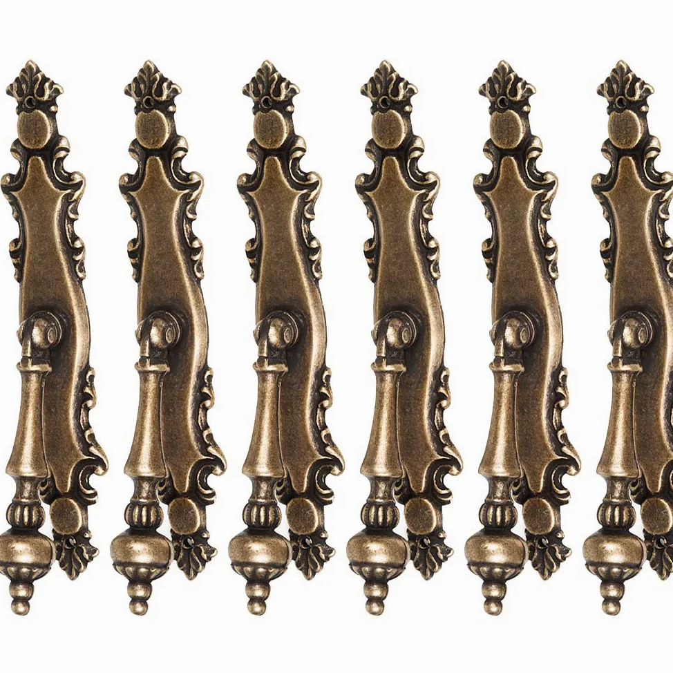 6 Un. TIRADOR Péndulo bronce envejecido Cajón Mueble clásico 132x24MM