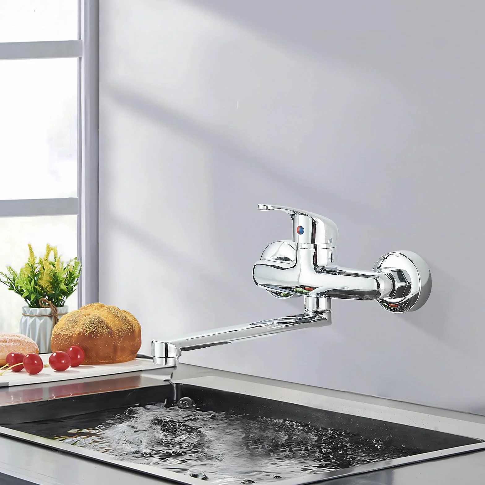 Mezclador de pared para fregadero cocina monomando galvánico boca ajustable