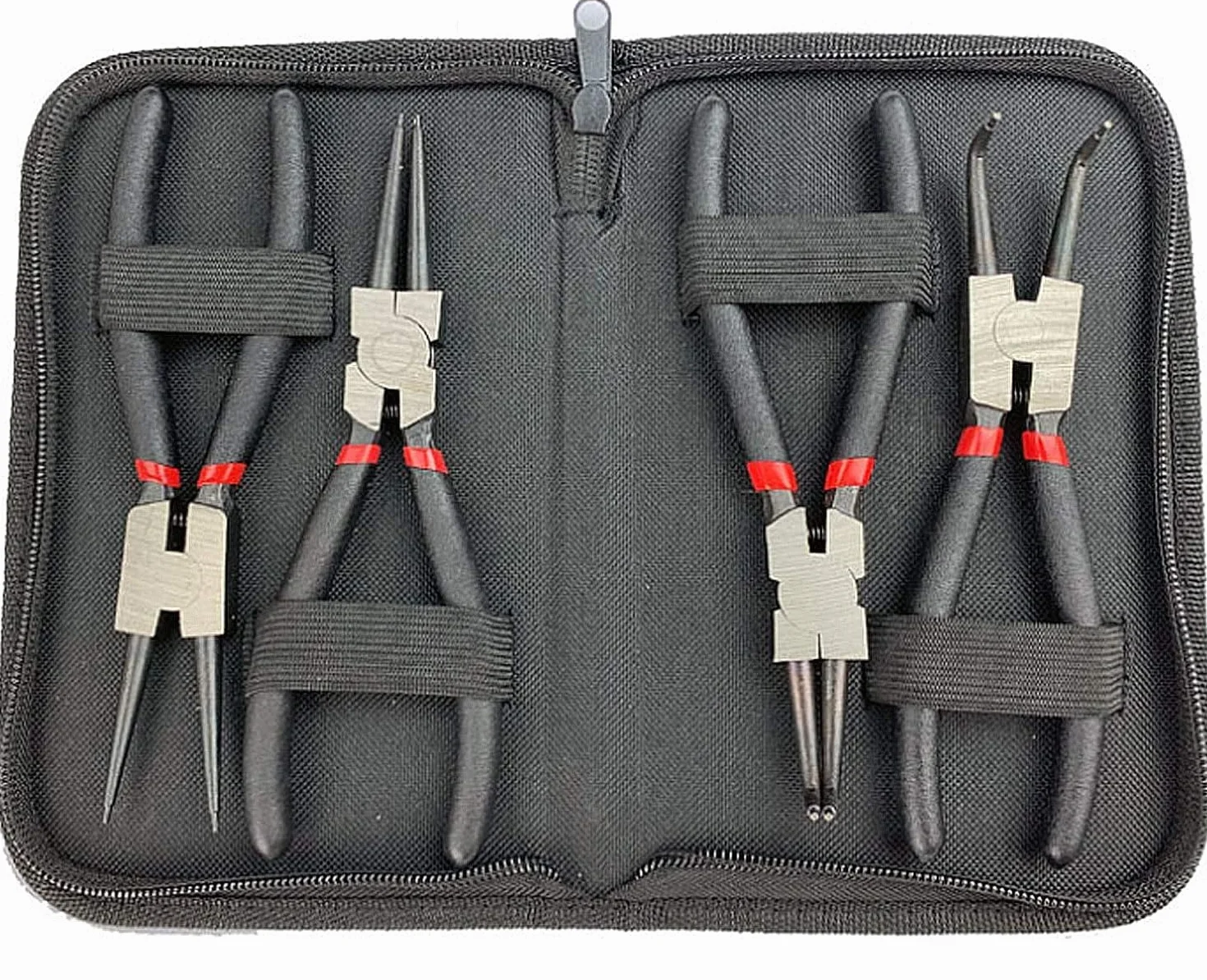 Juego de 4 Alicates Circlip 150mm 6 pulgadas Profesionales Alicates para Anillos Arandelas de Presión Recto Curvados Internos y Externos Mangos Antideslizantes con Bolsa de Almacenamiento