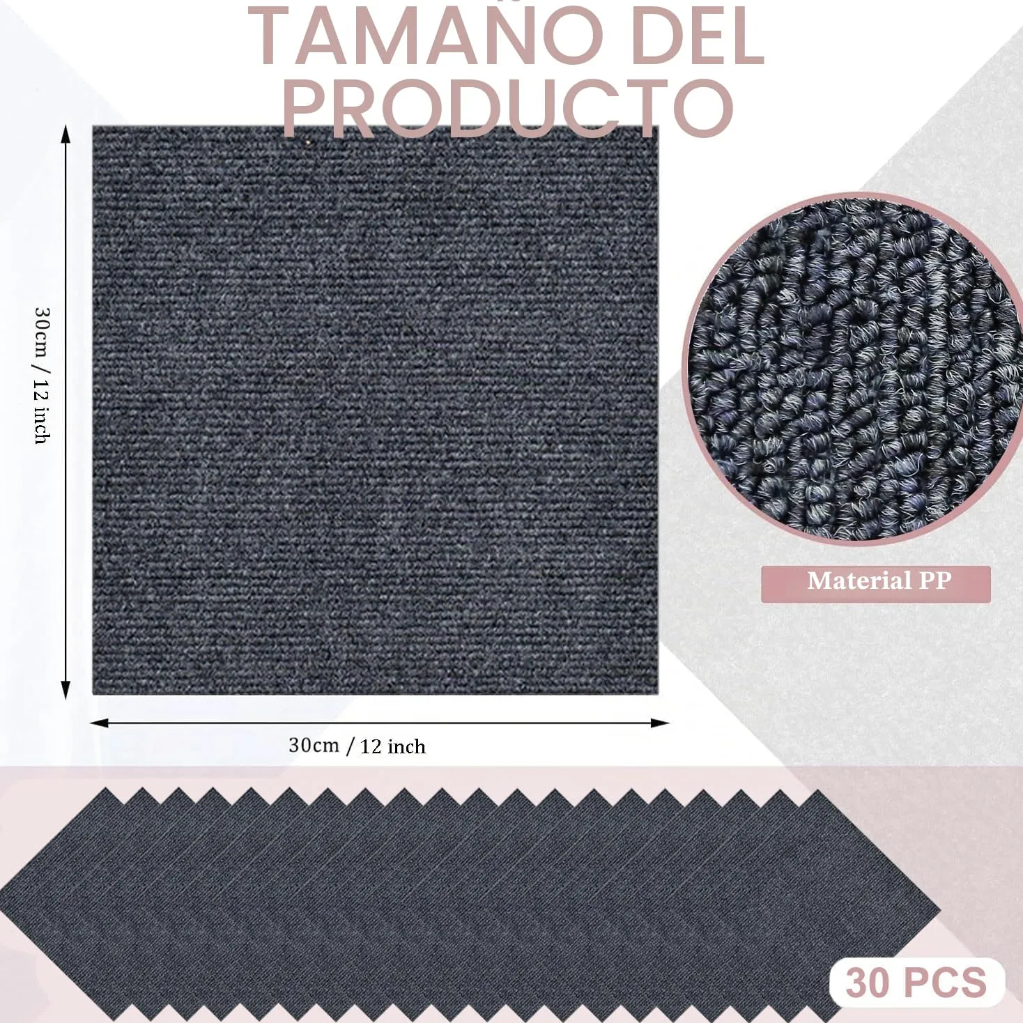 KAHEIGN 30 Piezas Losetas de Alfombra Autoadhesivas, 30CM x 30CM Baldosas Fáciles de Pelar y Pegar Losetas de Moqueta Antideslizantes Resistentes para Oficina, Sala de Estar, Dormitorio (Gris Oscuro)