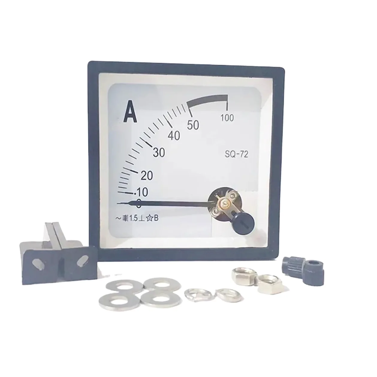 Amperímetro analógico SQ-72 de 72 x 72 mm con puntero, compatible con rangos de 1 A, 2 A, 3 A, 5 A, 10 A, 15 A, 20 A, 30 A y 50 A. Modelo CZ-72.(15A)