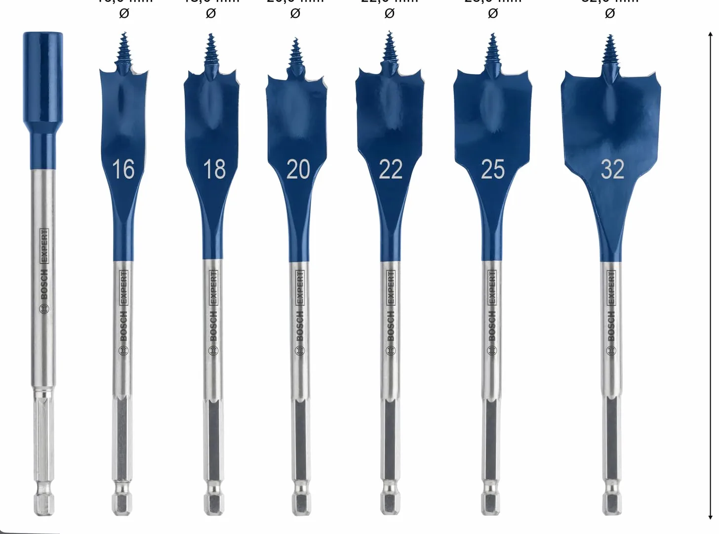 Bosch 7x Set de brocas fresadoras planas EXPERT Self Cut Speed (para Madera blanda, Aglomerado, Ø 16,0, 18,0, 20,0, 22,0, 25,0, 32,0 mm, Professional Accesorios Taladro)