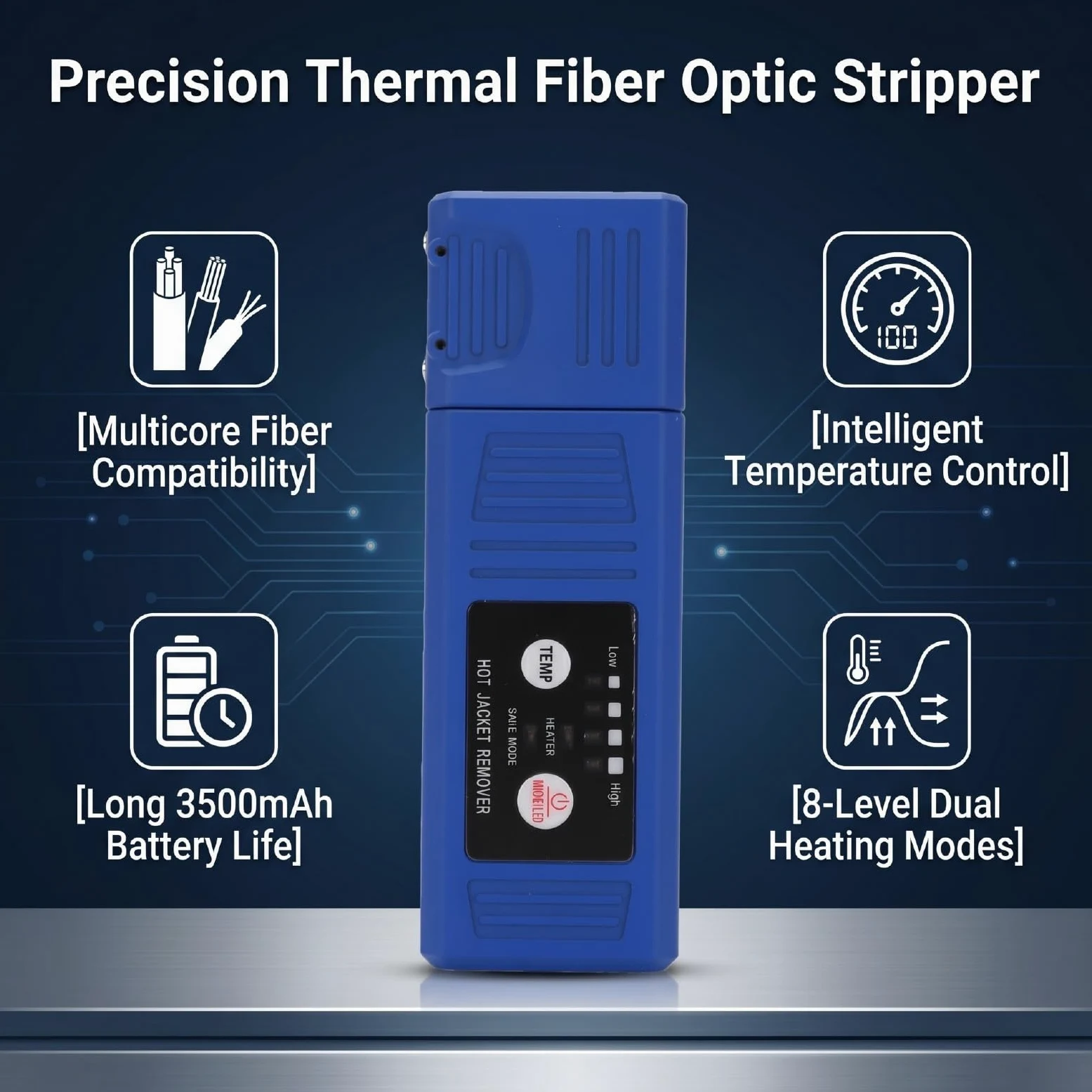 Tangxi Pelacables Térmicos Automáticos de Fibra con 8 Niveles de Temperatura, Herramienta de Pelado de Fibra óptica para 1-48 Núcleos