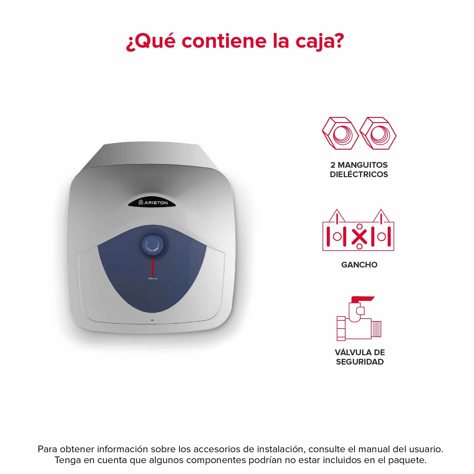 Ariston Blu Evo RS Termo Eléctrico 30 Litros Bajo Consumo, Calentador de Agua Eléctrico Vertical 44.6x41x44.6cm, Eficiencia C