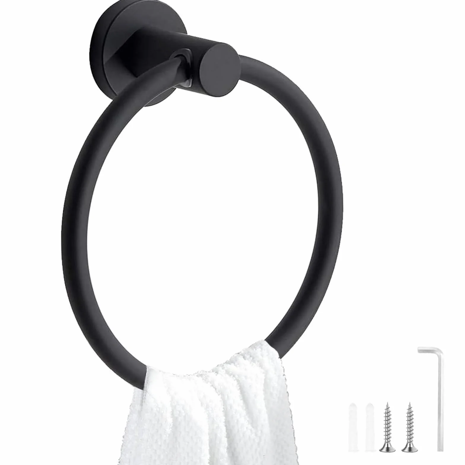 Toallero de Anilla Acero Inoxidable Negro Mate Soporte Toallas Baño Redondo