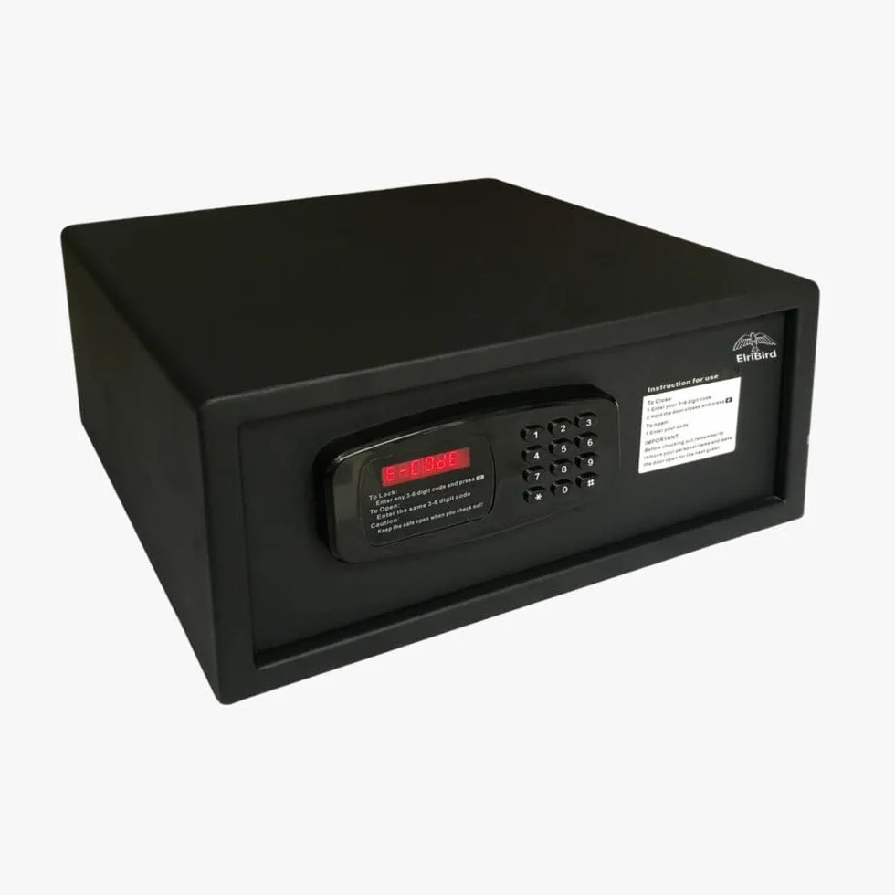 Caja Fuerte Hotel Electrónica Apertura Automática Puerta Teclado Digital Tamaño Portátil 15 Pulgadas Seguridad Premium Negra