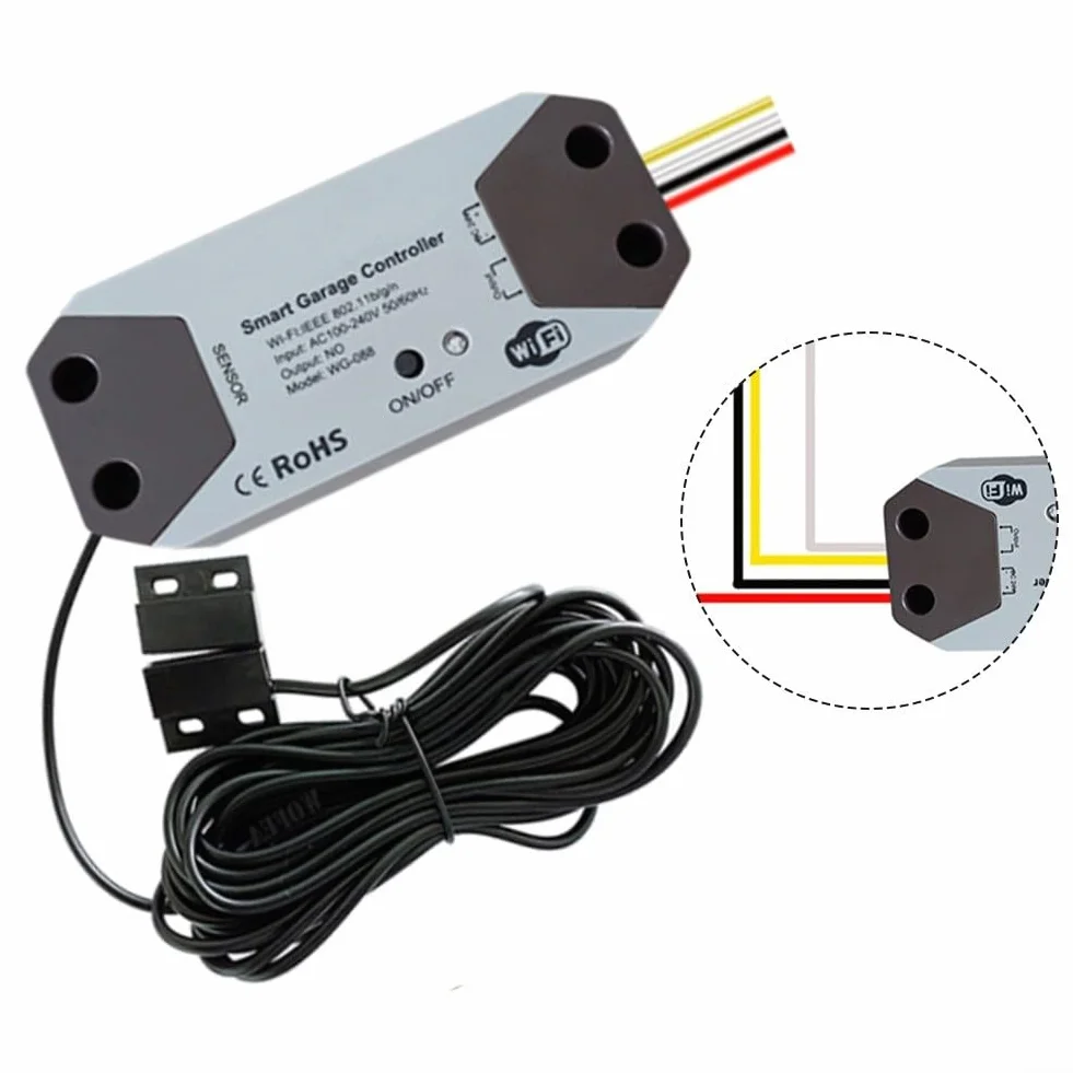 Abridor de garaje inteligente WiFi para TUYA 12-24V con sensor magnético para monitoreo remoto e integración de voz a través de Smartphone