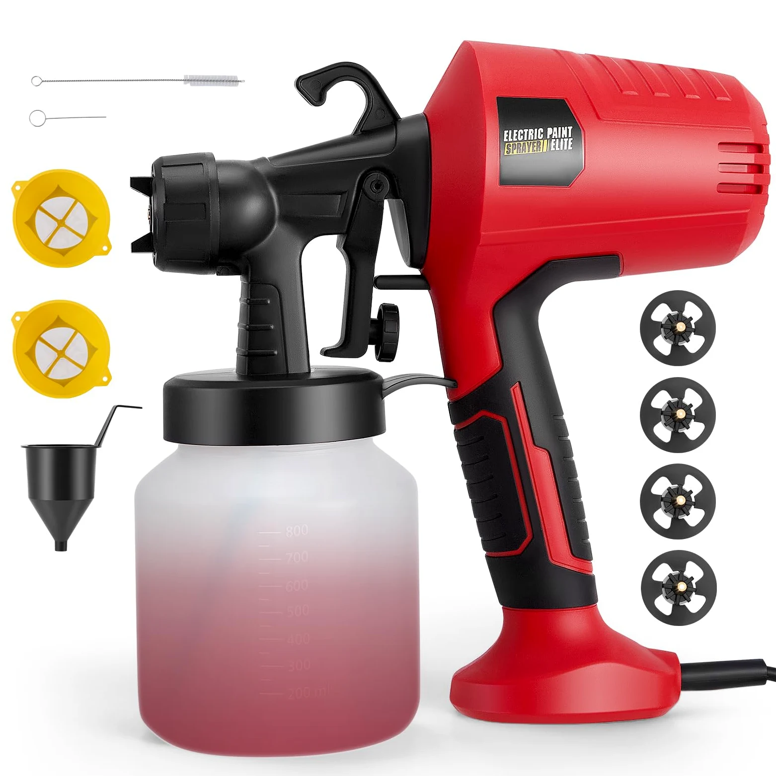 Sistema de pulverización de pintura, 500 W HVLP pistola de pintura eléctrica con 4 boquillas y 3 patrones de pulverización, 800 ml de flujo de pintura, pistola eléctrica para vallas, armarios, paredes