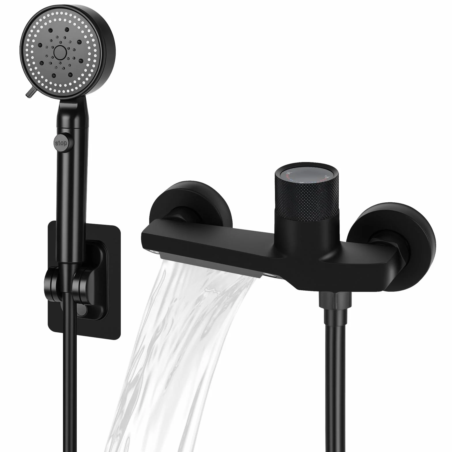 Grifo de bañera con ducha de mano, grifo de cascada para bañera, accesorios para bañera con ducha, manguera de PVC de 1.5m y soporte de pared, mezclador de ducha con 5 funciones, grifo de bañera