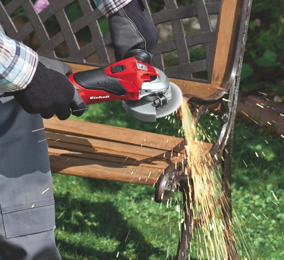 Einhell Amoladora angular - TC-AG 125 Kit. 850W, velocidad 12.000 1 / min, ø de disco de 125 mm, protector de disco, bloqueo del eje, cabezal de transmisión plano de aluminio