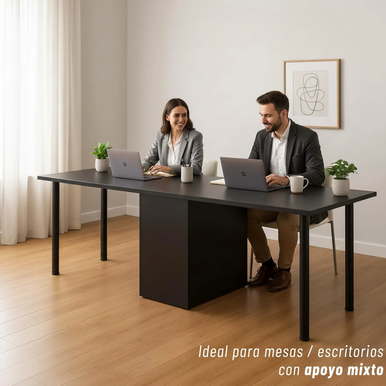 VERDU Patas para Mesas - Juego De 4 Patas Mesa De Acero De Alta Resistencia, ø60mm, Altura De 710mm, Regulación hasta 10mm, Soporte Superior En Zamak, Varios Acabados Disponibles (Negro)