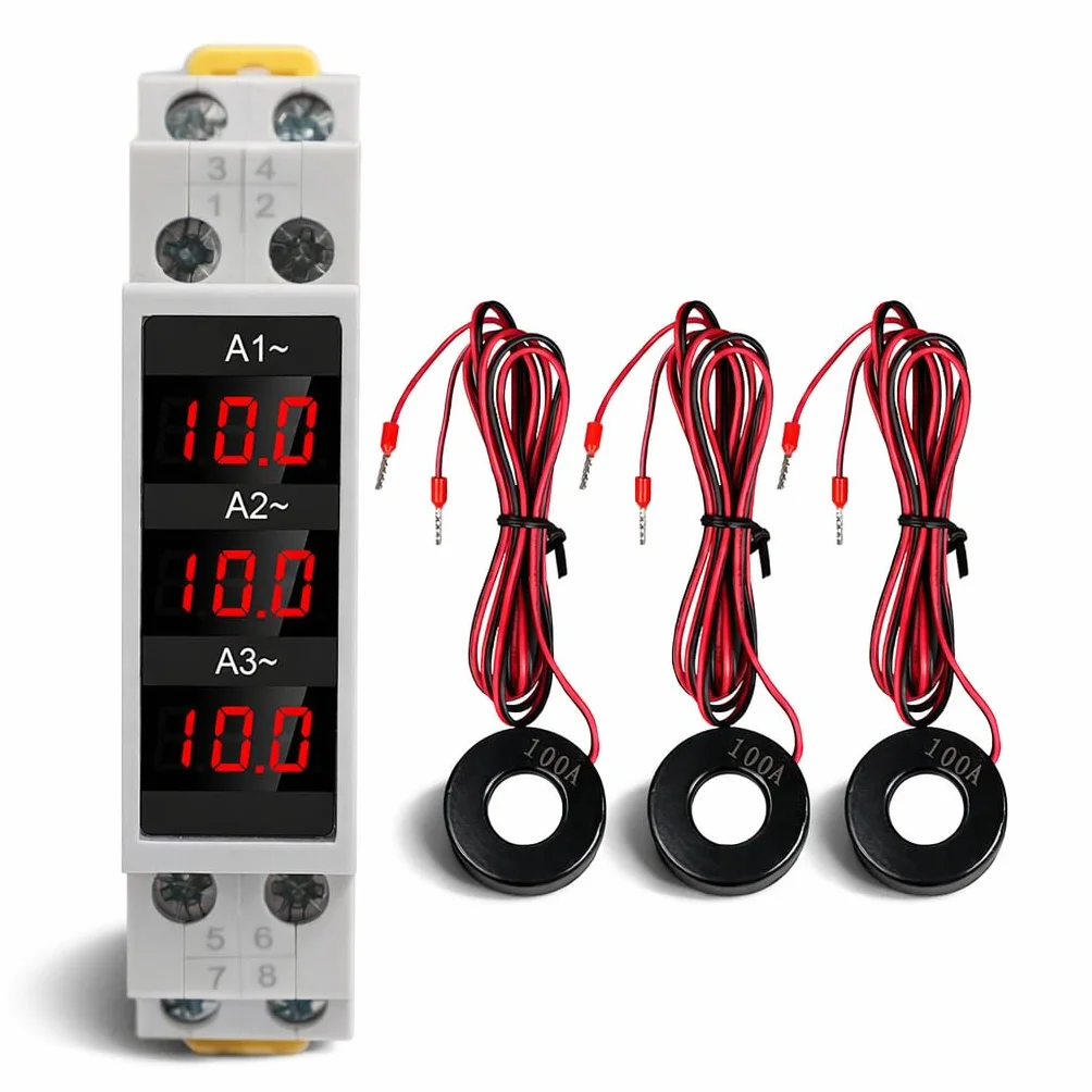 Amperímetro de Riel DIN Trifásico, Medidor de Amperios de Riel DIN con Pantalla Digital LED, Medidor de Amperios de Alta Precisión con 3 Sensores AC80‑500V 1‑100A, Tendencias de