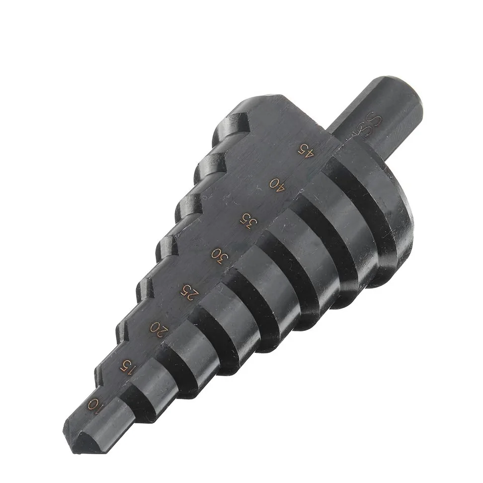 Broca escalonada de 10-45 mm Hss Paso de titanio o nitruro Recubrimiento de cono Broca de taladro - Oro