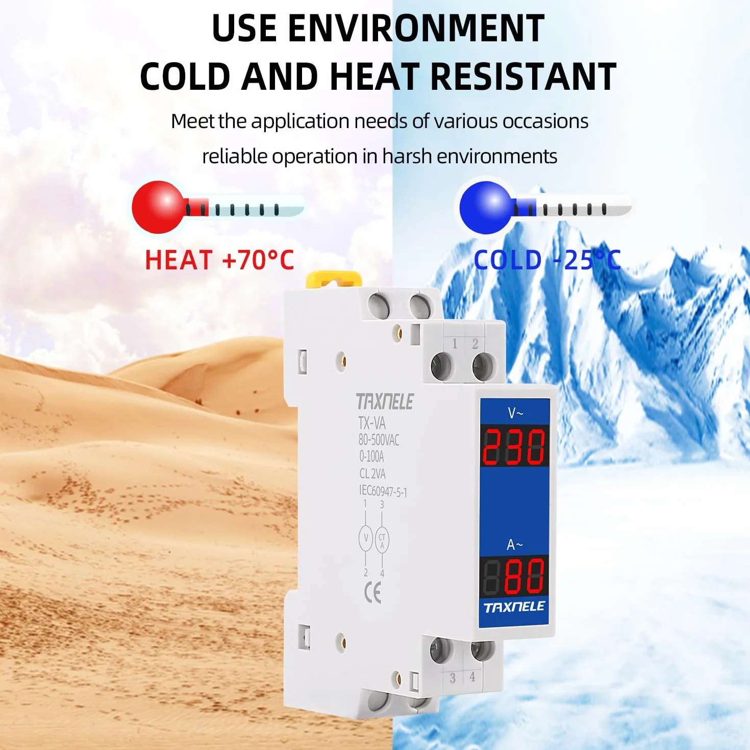 Multímetro digital modular con indicador LED, voltímetro y amperímetro para carril DIN, 18 mm, medidor de voltaje y corriente, HZ, AC 80-500 V, 110 V, 220 V, 380 V, 100 A, con CT (V+A)