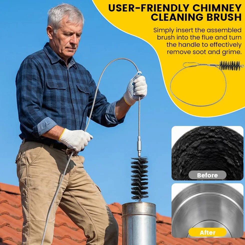 Juego de 7 deshollinador de chimeneas, cepillos de acero inoxidable para limpieza de conductos, para conductos de humos, incluye cepillos para chimeneas en los tamaños 30 mm, 50 mm, 80 mm y 150 mm