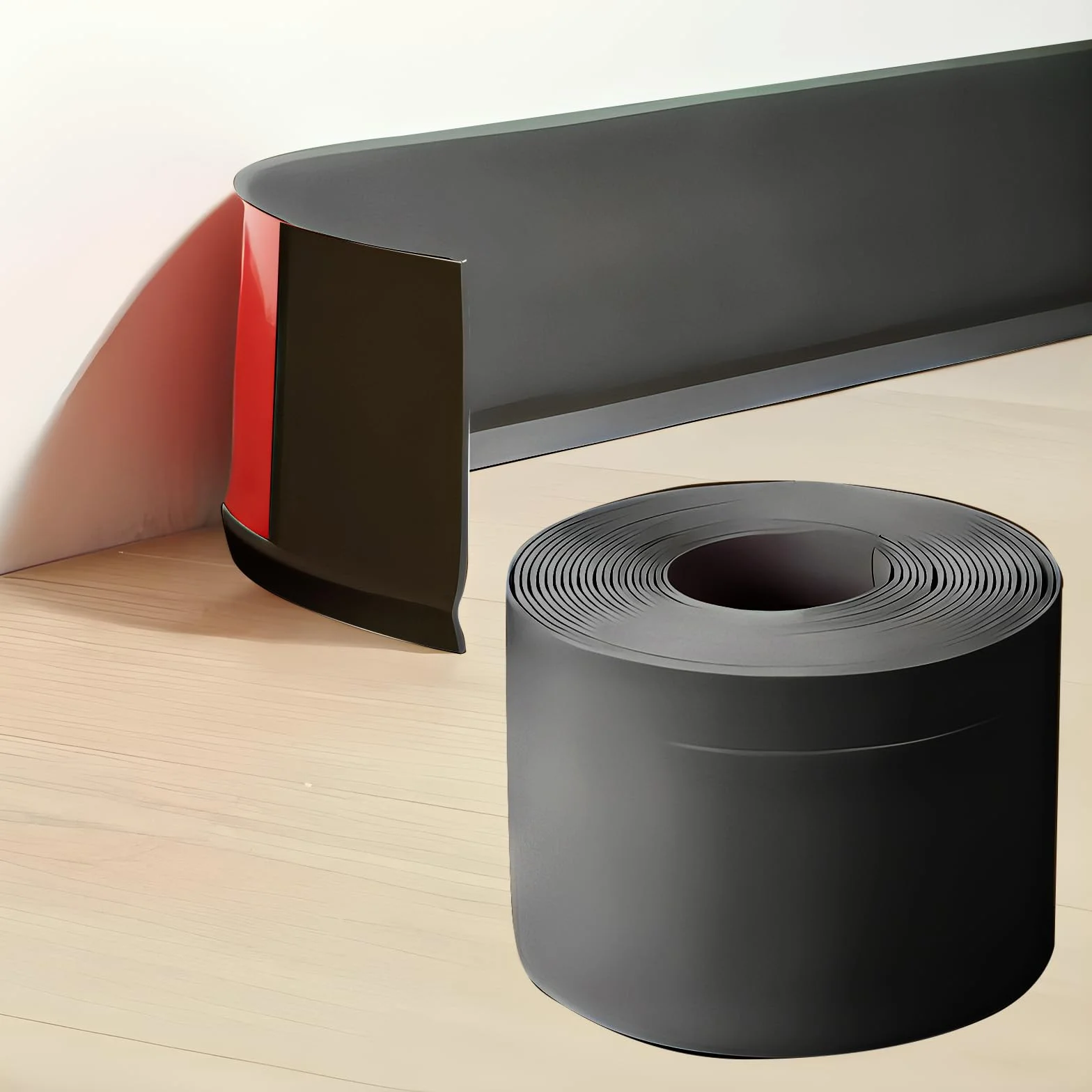 Zócalo Blando Blanco Autoadhesivo, 4/6M Rodapie PVC Adhesivo Zocalo Cocina Rodapies Autoadhesivo Rodapié Plegable Cinta Para Cocina Baño (negro, 6m)