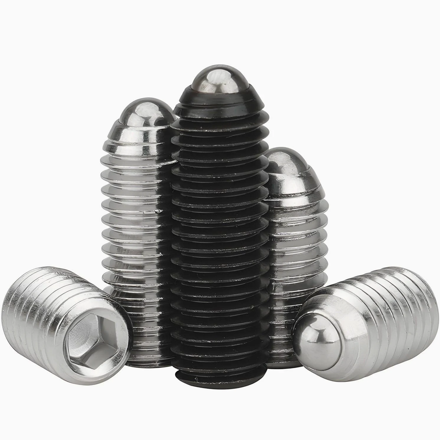 40pcs Émbolos internos hexagonales roscados con punta esférica y resorte en acero aleado,grado 12.9,Tornillos prisioneros de cabeza esférica (M6 x 30mm)