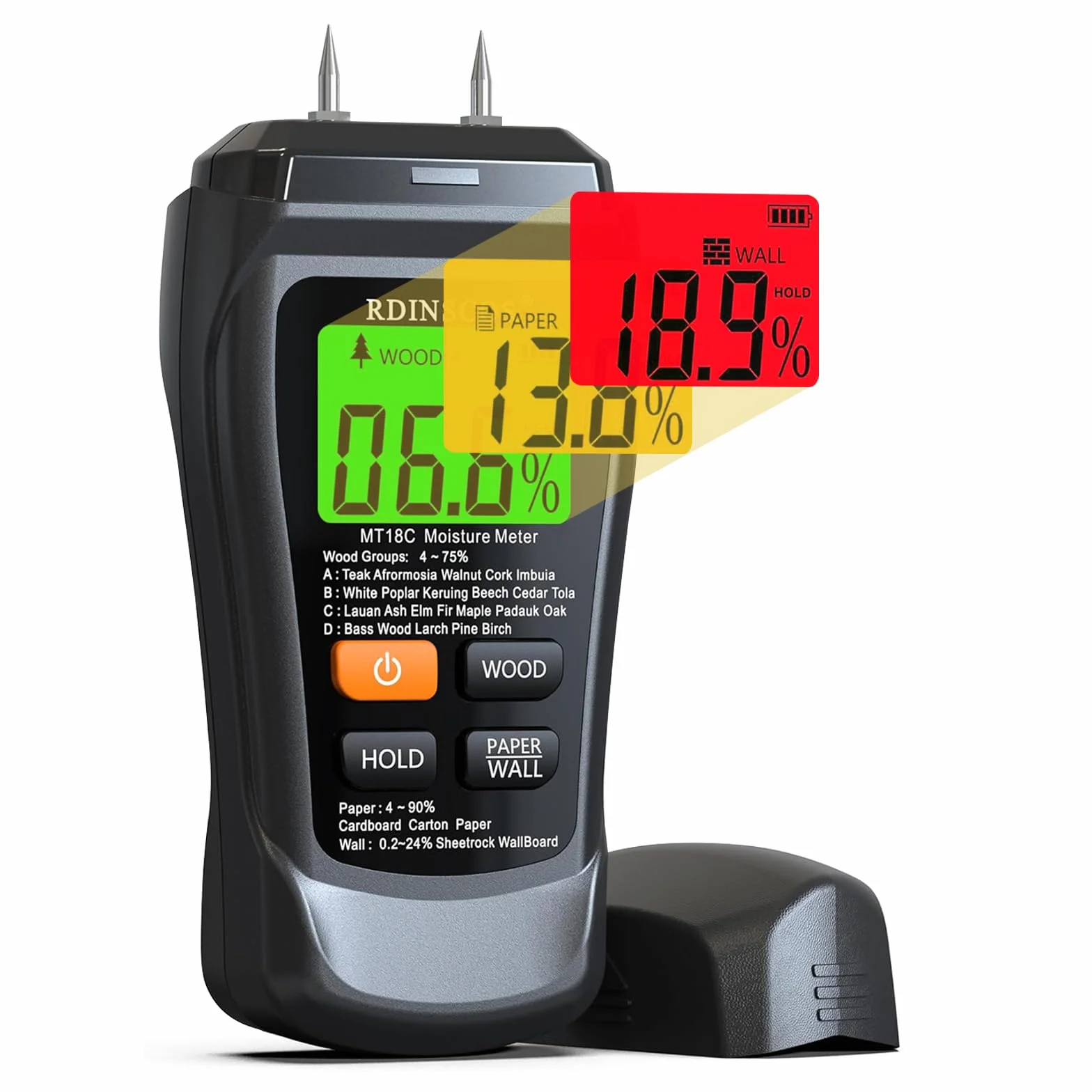 RDINSCOS Medidor de Humedad con Agujas,Medidor Humedad Pared con Batería y Pantalla LCD para Madera, Hormigón y Construcción