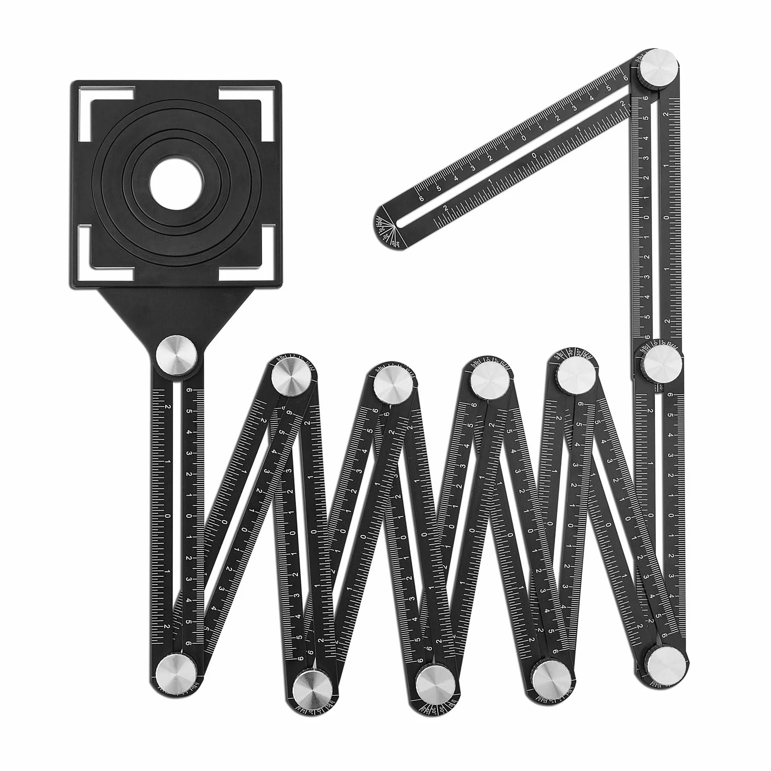 Gunpla Regla de Medición de Múltiples Ángulos Plegable 12 Laterales en Pulgadas y Métrico, Herramienta de Plantilla con 5 Orificio de Posicionamiento, Ideal para Artesano, Carpintero, Arquitecto