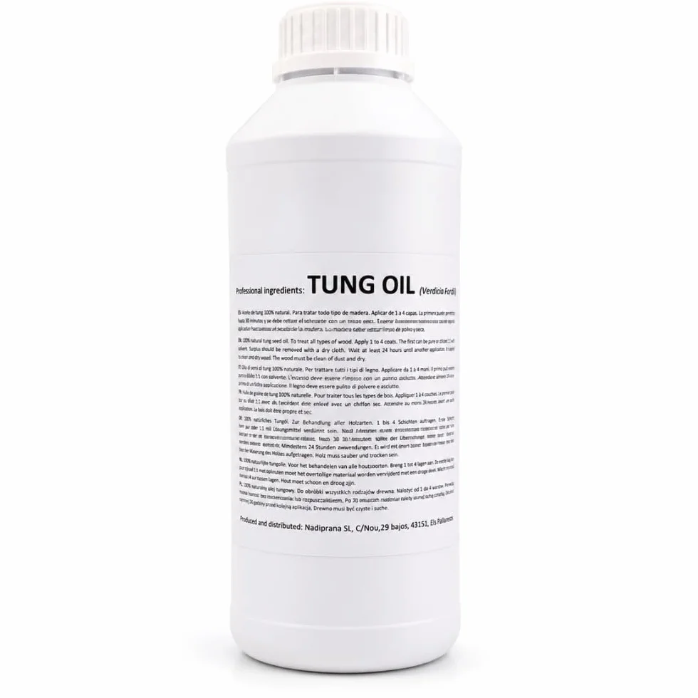1 l. aceite de tung 100% Puro | Cuidado natural de la madera de interiores y exteriores | No altera el color dejando una capa impermeable muy resistente. - Snadi