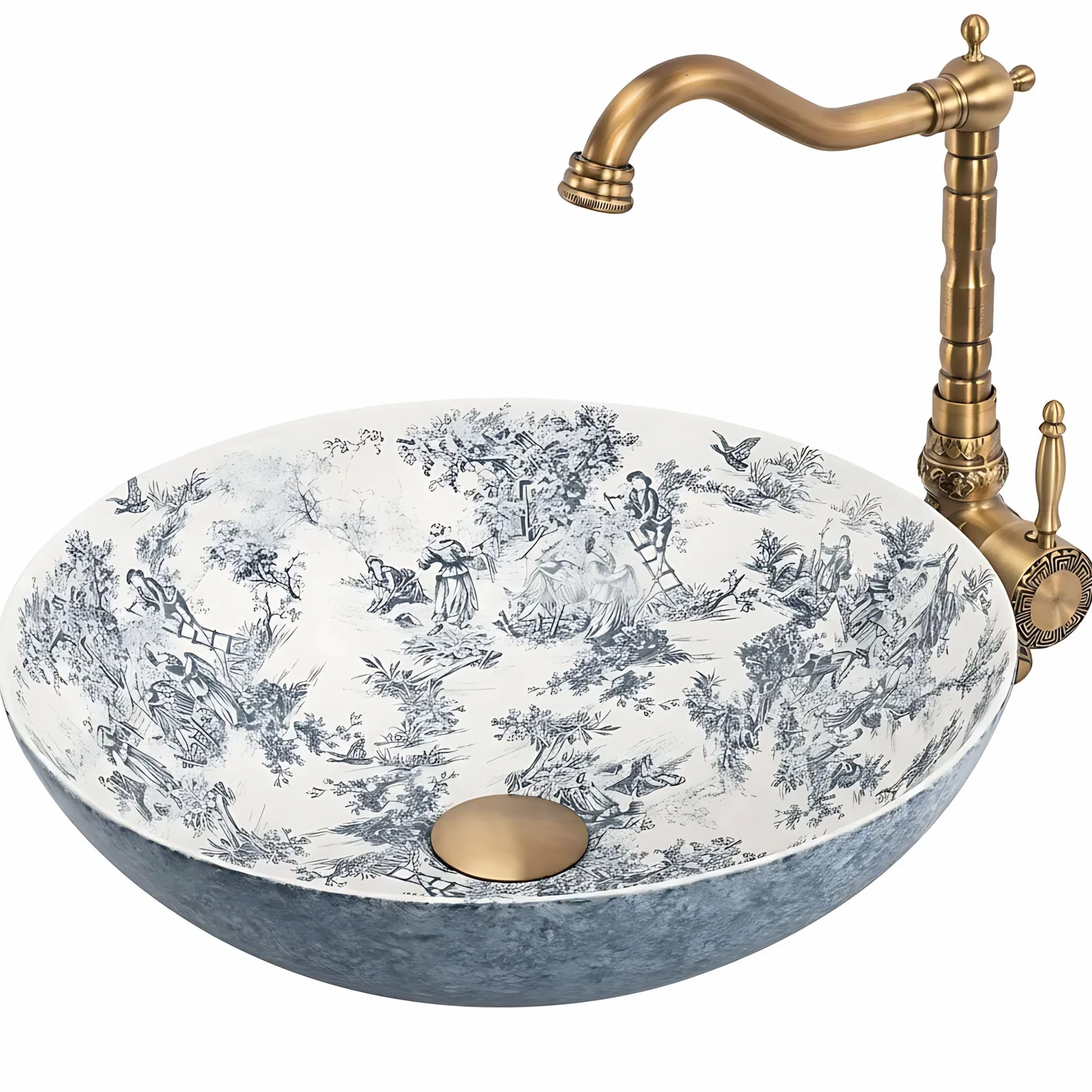 Lavabo Sobre Encimera Rea Juliana White Blue 40X40X11,5Cm