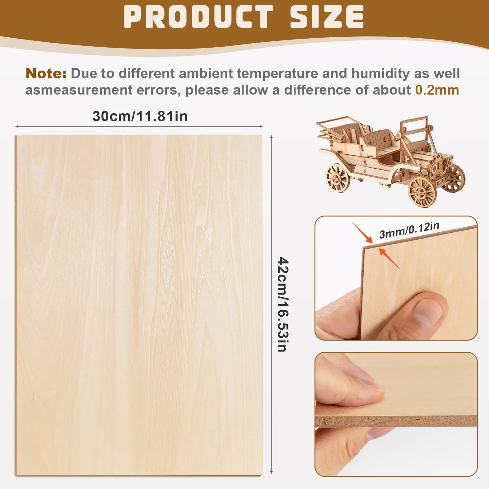 FoiiLiio 12 piezas Madera Contrachapada 3mm, A3 Tablero Contrachapado 42 x 30 cm, Sin Terminar Tablero Madera para Manualidades Decoración, Proyectos de Láser, Pintura, Modelado