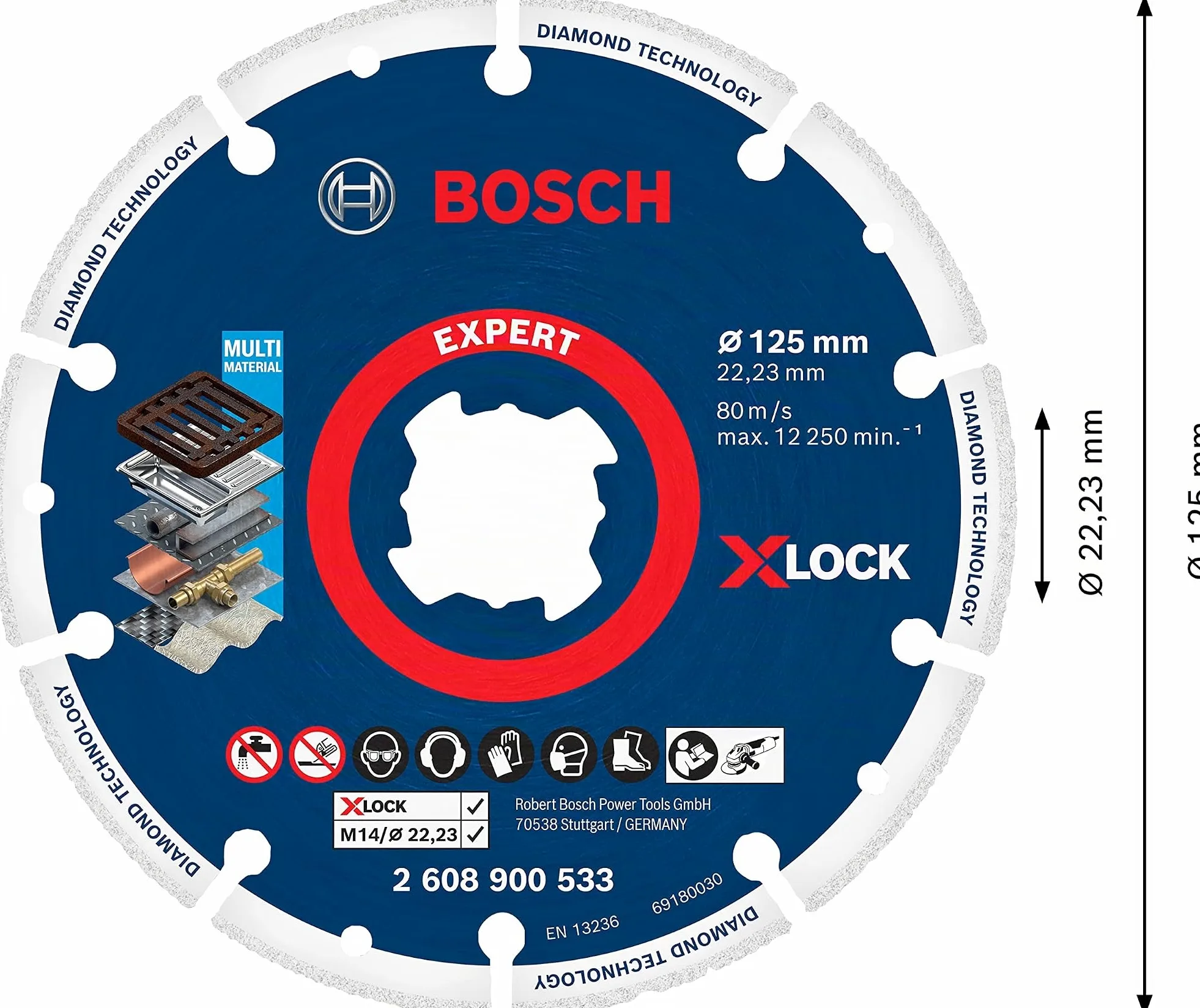 Bosch Professional 1 x Discos de corte de diamante Expert Diamond Metal Wheel X-LOCK, para Hierro fundido, 125 mm, Accesorios Amoladora pequeña