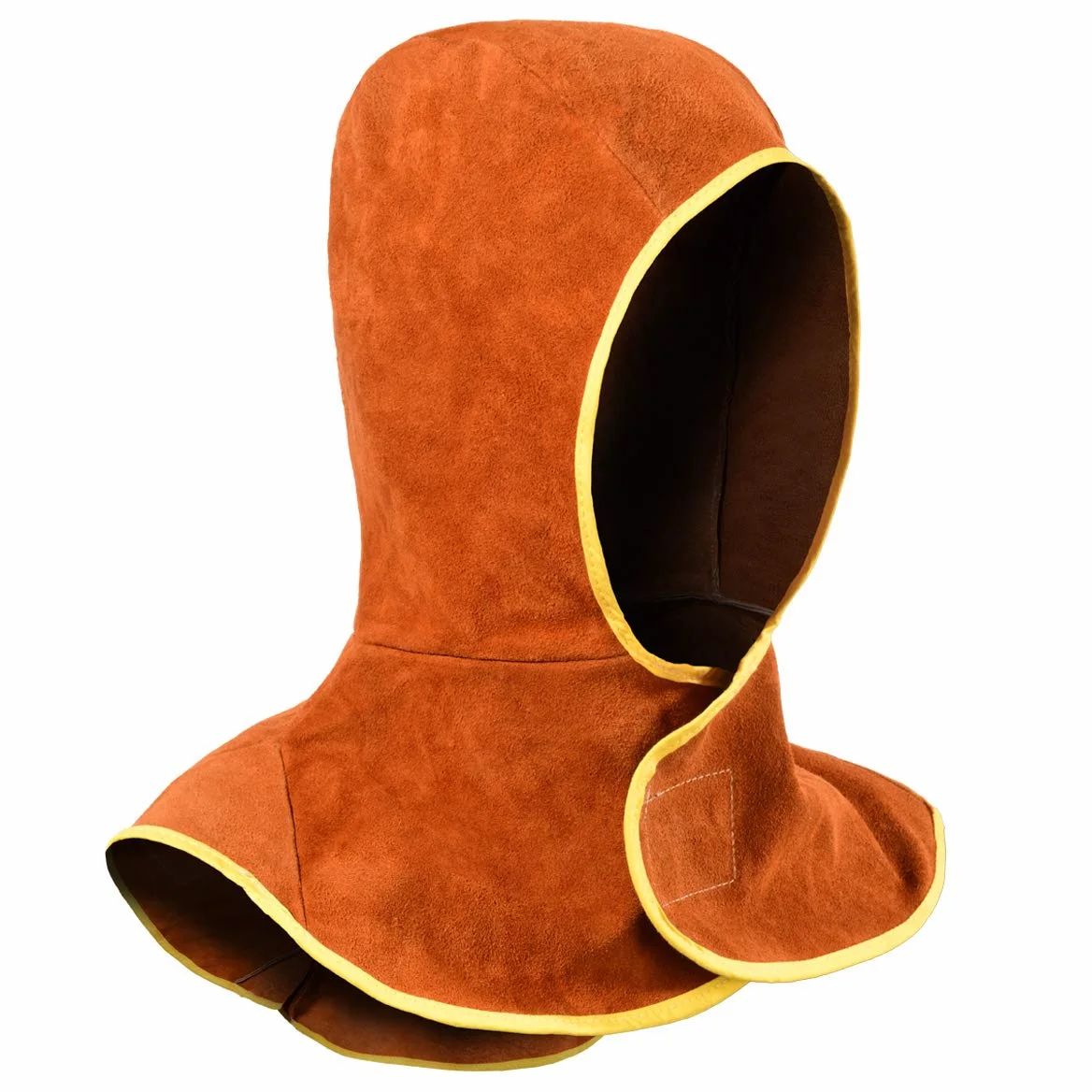 QeeLink Capucha de Soldadura, Gorro para Soldador de Cuero Partido de la Vaca con Cobertor para Cuello y Hombro, Protección de Cabeza, Marrón