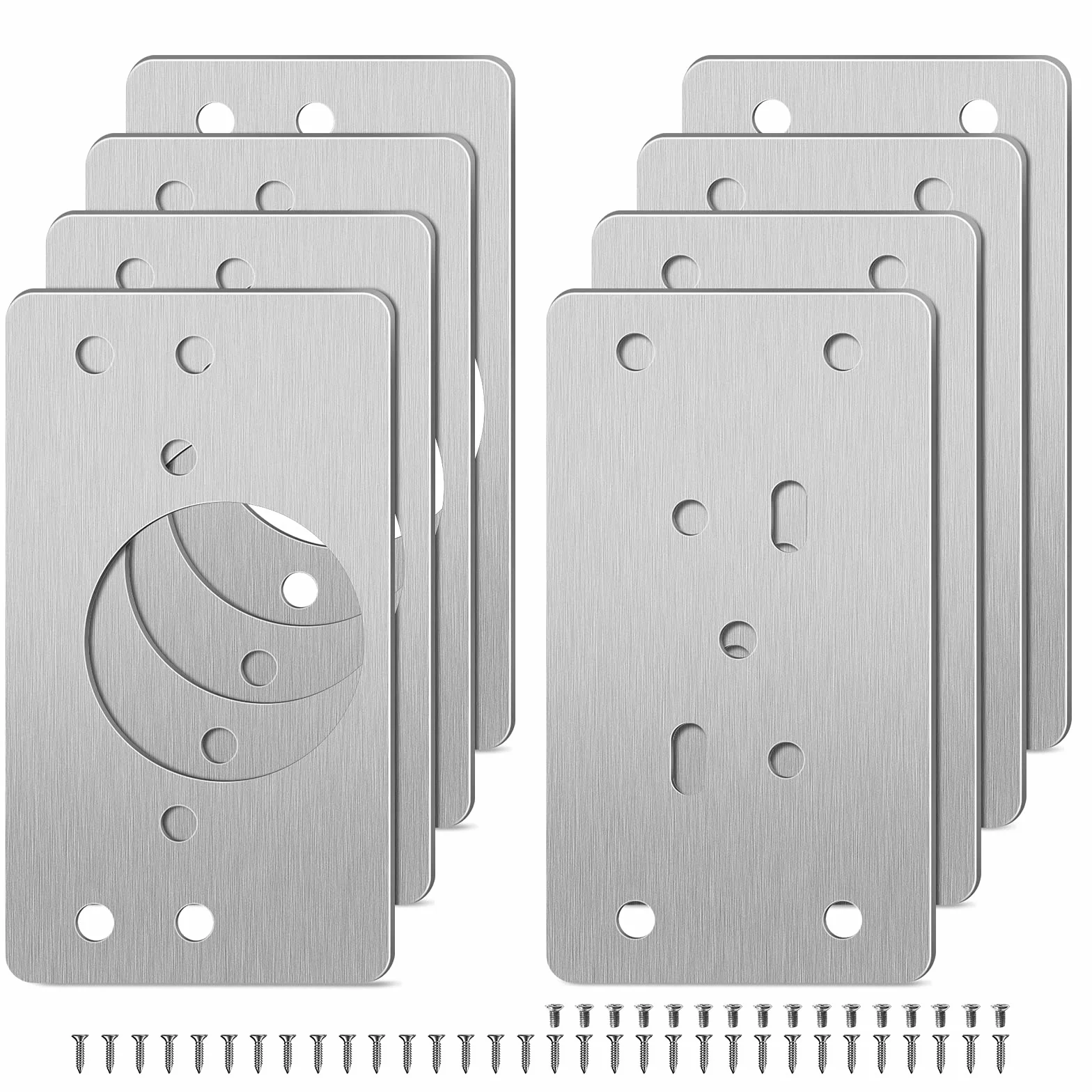 Placa de Reparación de Bisagras 8 Piezas Placas de Soportes de Reparación con 48 Tornillos Fijación Kit de Reparación De Bisagras para Madera Muebles Estantes Gabinete Armario 90 * 50mm