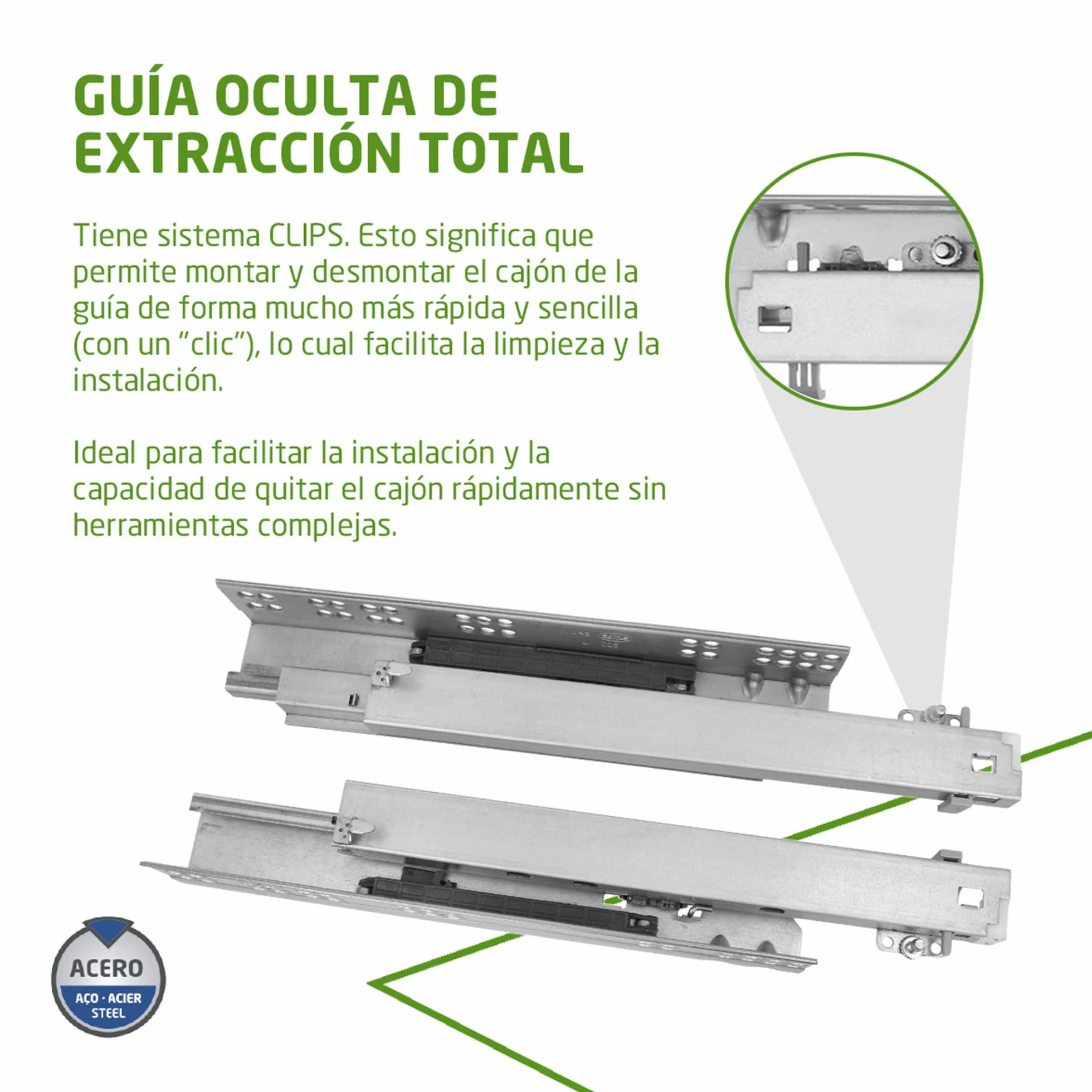 Amig - Juego de 2 guías Correderas Mod.41 de Acero Zincado para Cajones de Muebles, Cajoneras o Armarios - De Extracción Total con Autocierre - Resistencia de carga: 25 Kg/Par - Medidas: 400 mm