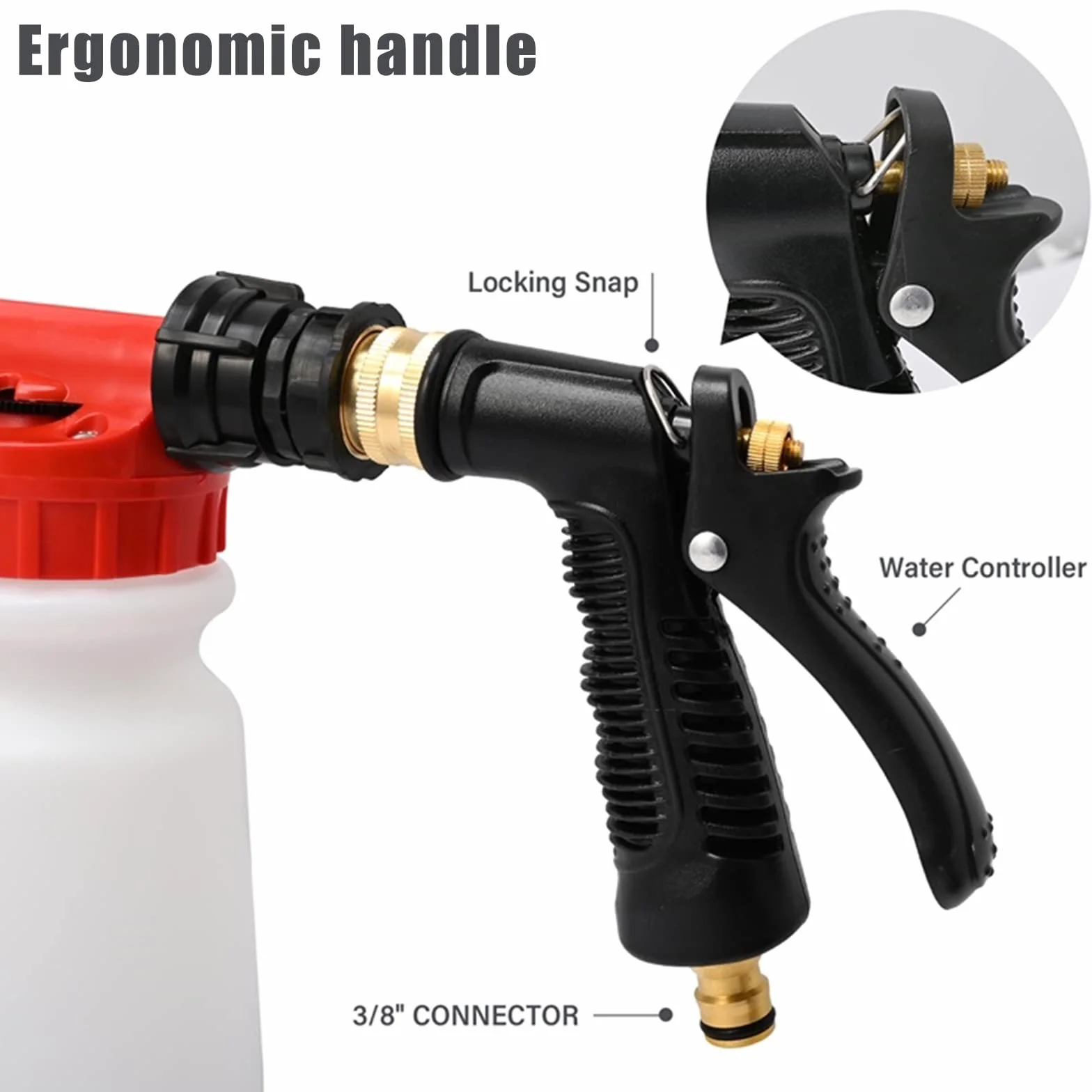 Pistola De Espuma Para Coche, 900 ML 2 en 1 Ajustable Pistola De Espuma Limpiadora, Limpieza Para Coche, Manguera De Jardín Conexión (Rojo)