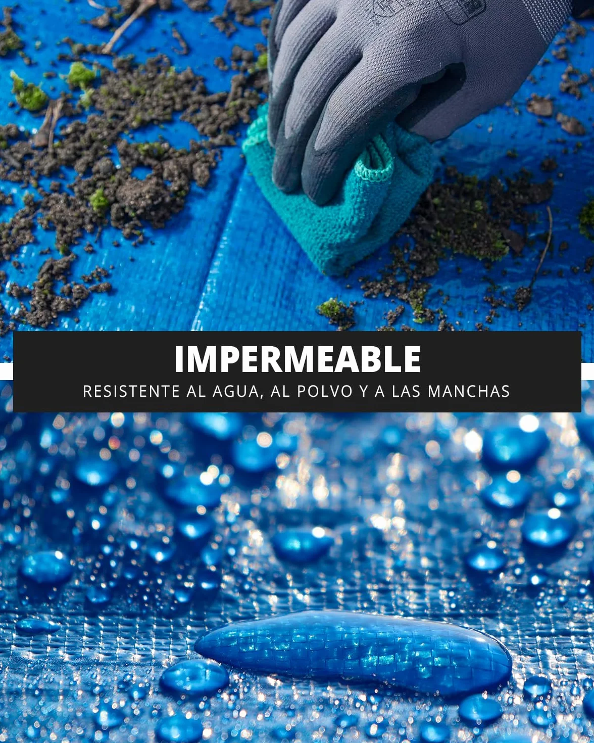 Lona Impermeable para Exterior, Multiusos, 5 x 5 m (Varios Tamaños), Esquinas Reforzadas, Ojales de Aluminio, Color Azul, TBS032