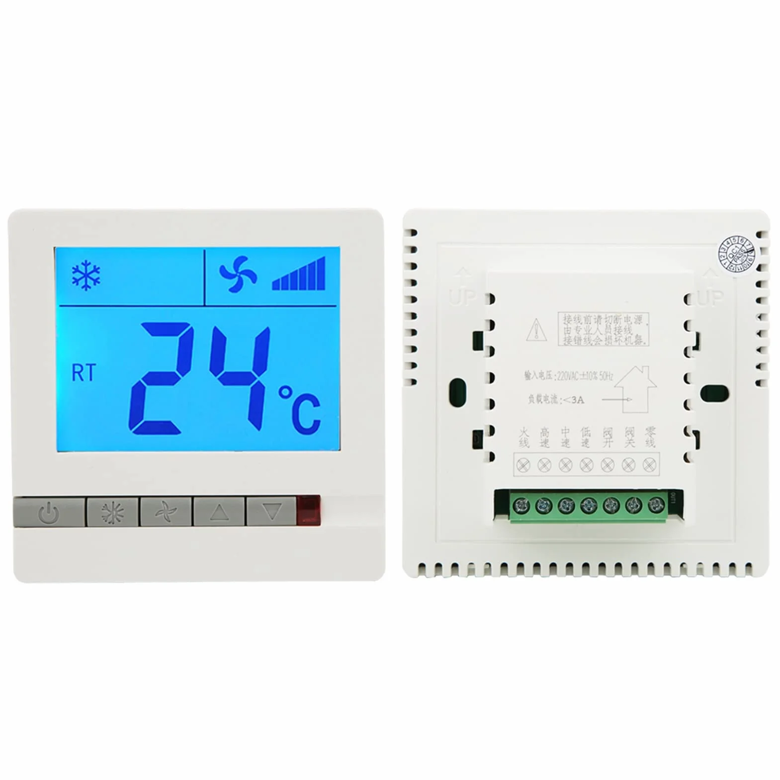 Termostato para Aire Acondicionado Central Controlador de Temperatura con Pantalla LCD Grande y Teclas Claras para Climatización Doméstica y Oficina