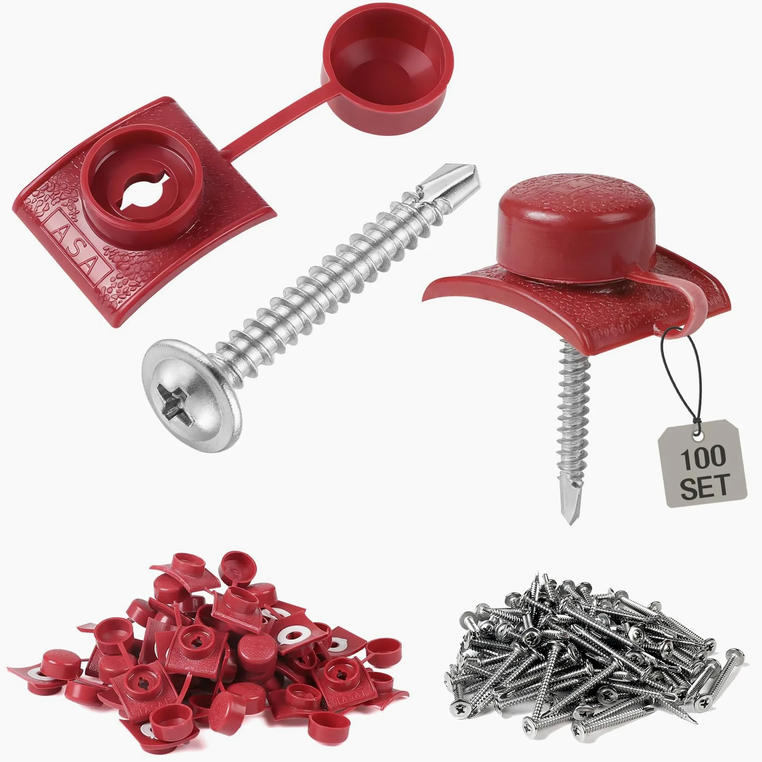 100 PCS Tornillos Autorroscante M4.8 x 45 mm Rojo para la Fijación de Tejados Ondulados, para Chapa Tejado y Paneles Ondulados para Tejado, Impermeable