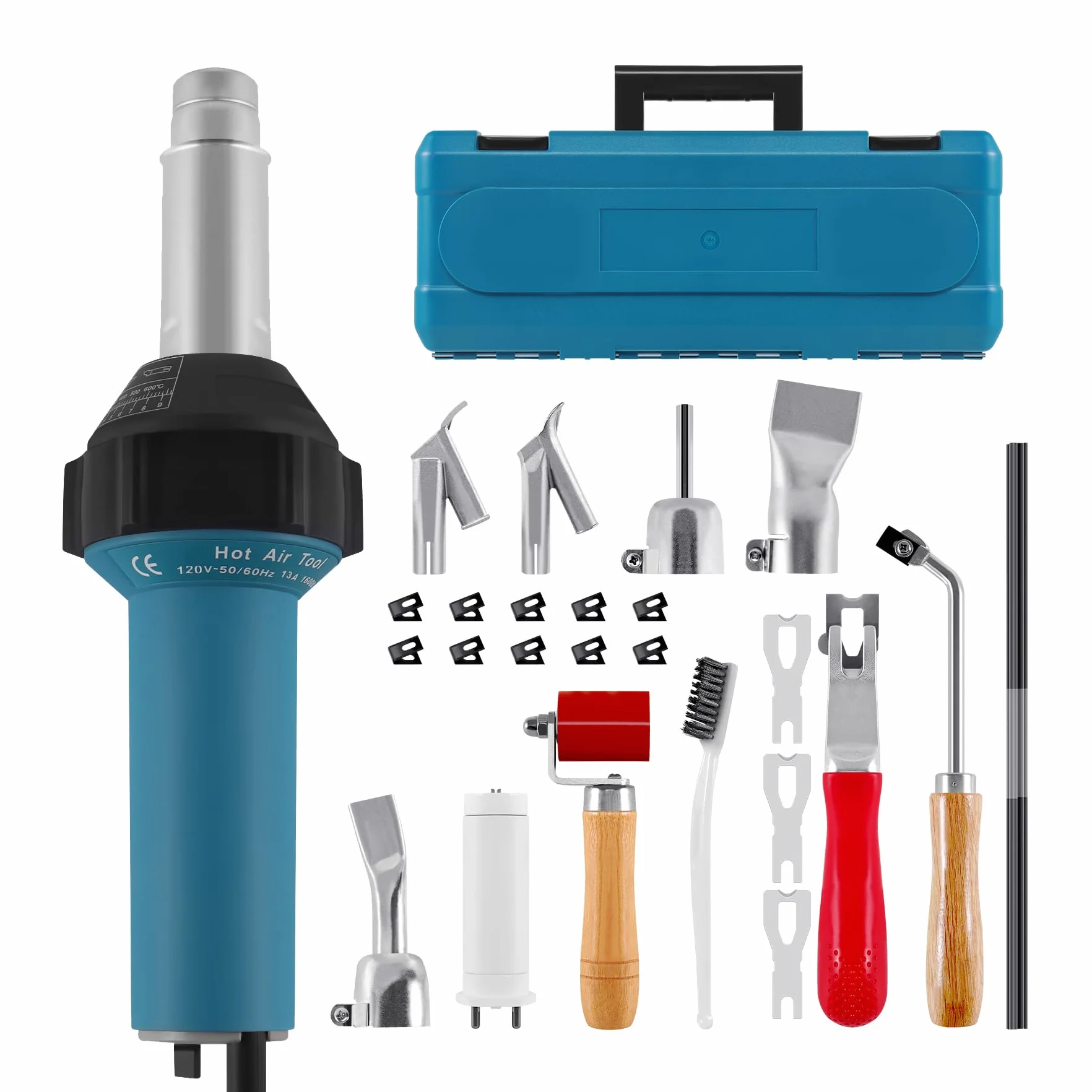Pistola de soldadura de aire caliente de 1600W 220V, linterna de aire caliente de plástico, pistola de soldadura, soldador de aire caliente con boquillas y varillas de PE/PVC, con maletín