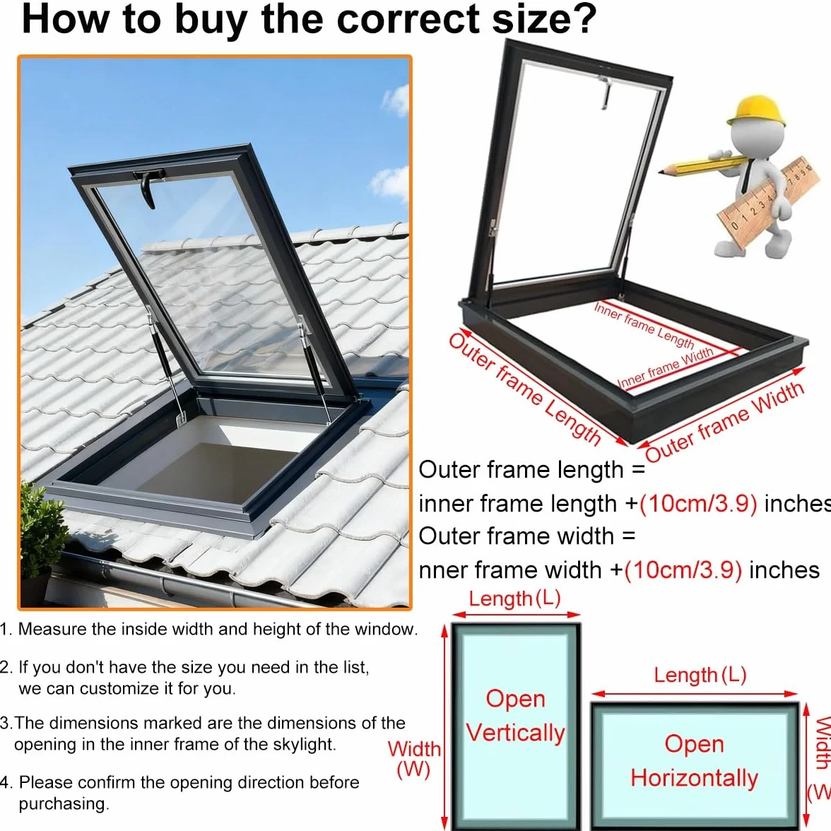 Ventana de tejado con Control Remoto Apertura eléctrica, Escotilla de techo de tragaluz, Vidrio Templado de Doble Capa, para áticos iluminación y ventilación(LxW 81x61cm/32x24in)