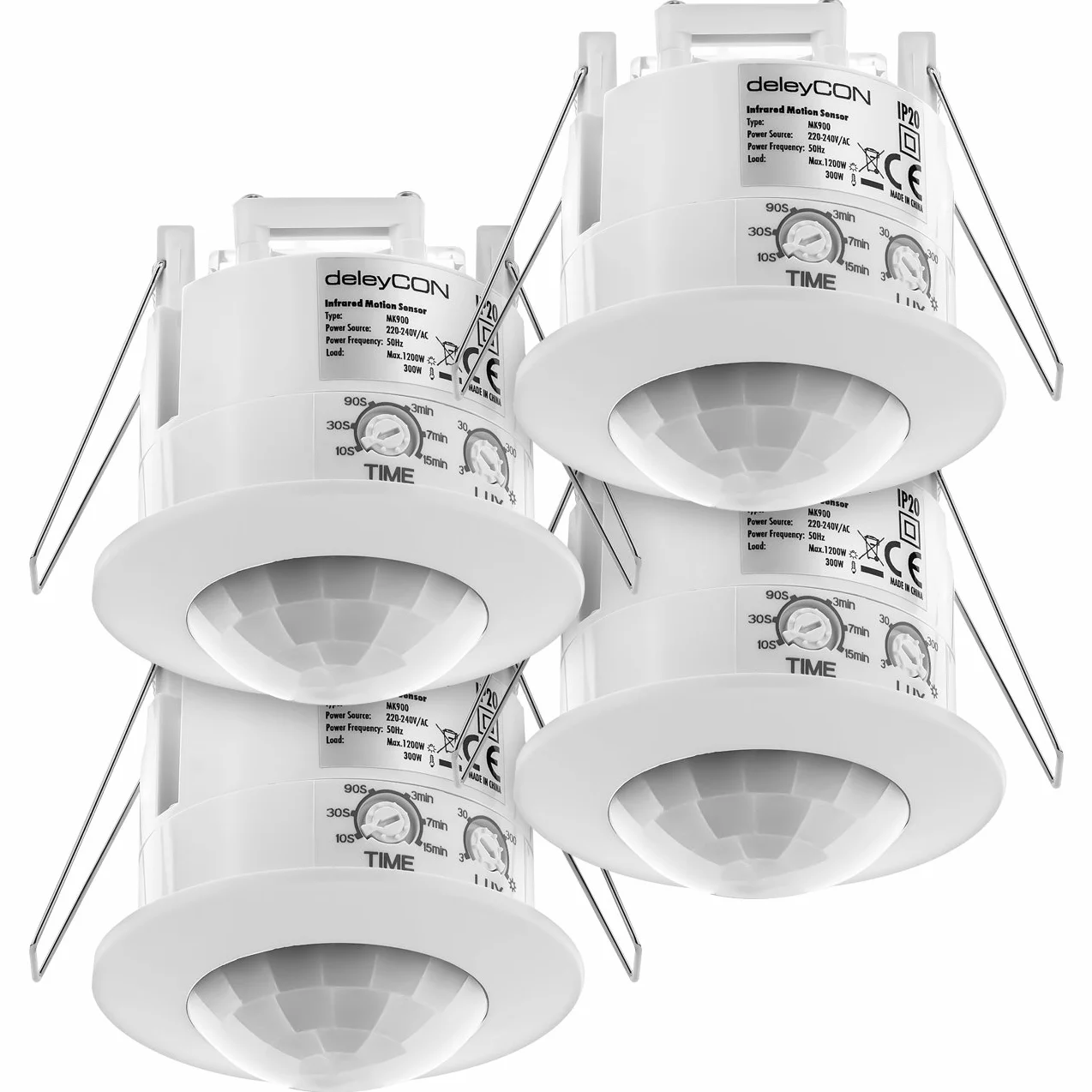 deleyCON 4X Infrarrojos Detector de Movimiento Empotrado 360° 6m Sensor de Luz Blanco