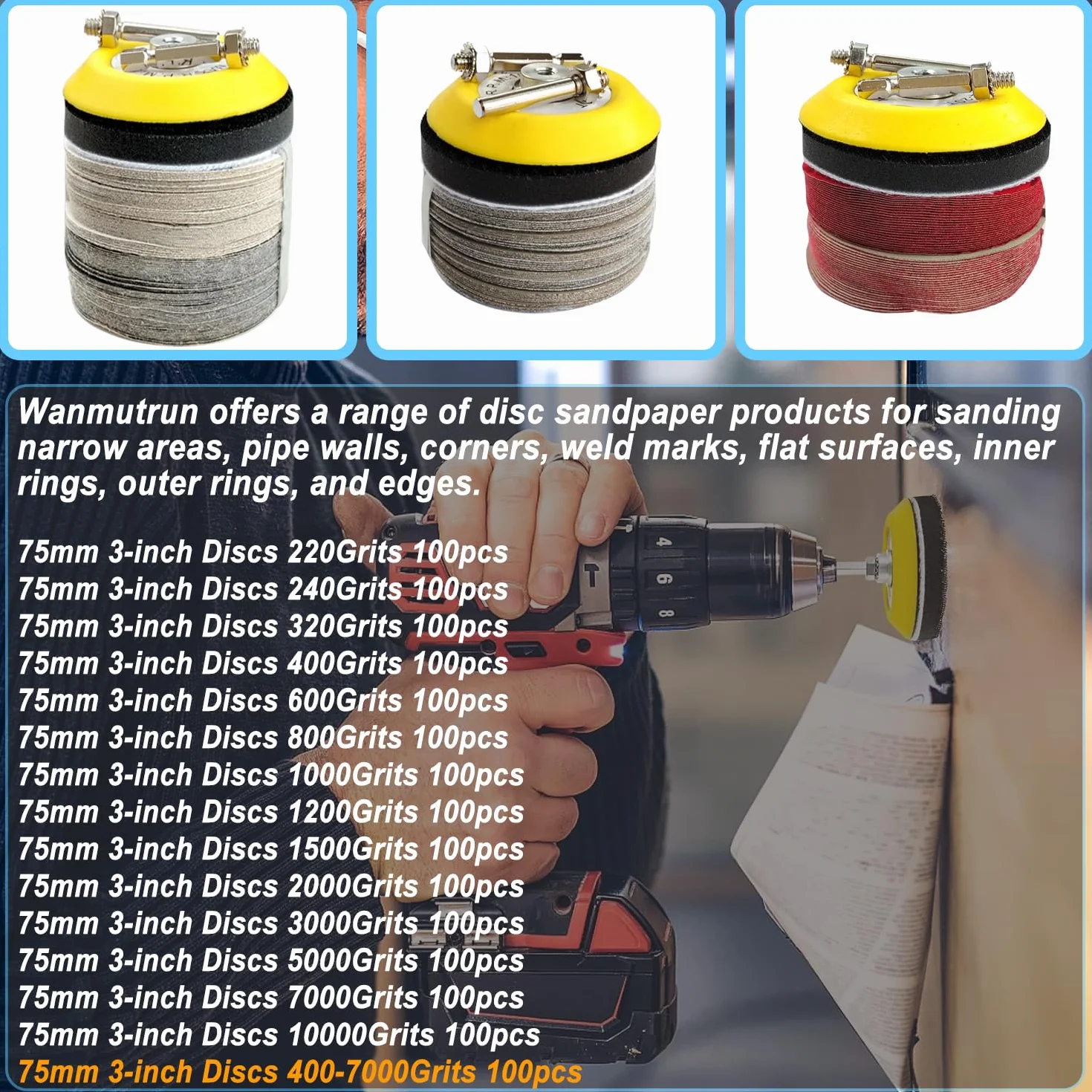 75MM Dischi Abrasivi Velcrati 100 pezzi 400 600 800 1000 1200 1500 2000 3000 5000 7000Grana Carta Vetrata Impermeabile in Carburo di Silicio Adatta per Piccole Lucidatrici