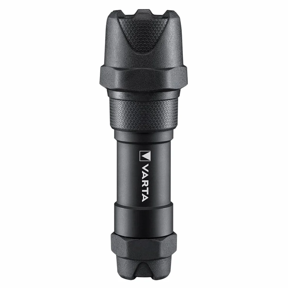 VARTA Indestructible F10 Pro 3,5 Vatios LED Linterna/Linterna de trabajo, incluye 3 pilas AAA de larga duración, resistente al agua y al polvo, absorbe impactos, carcasa de aluminio anodizado, negro