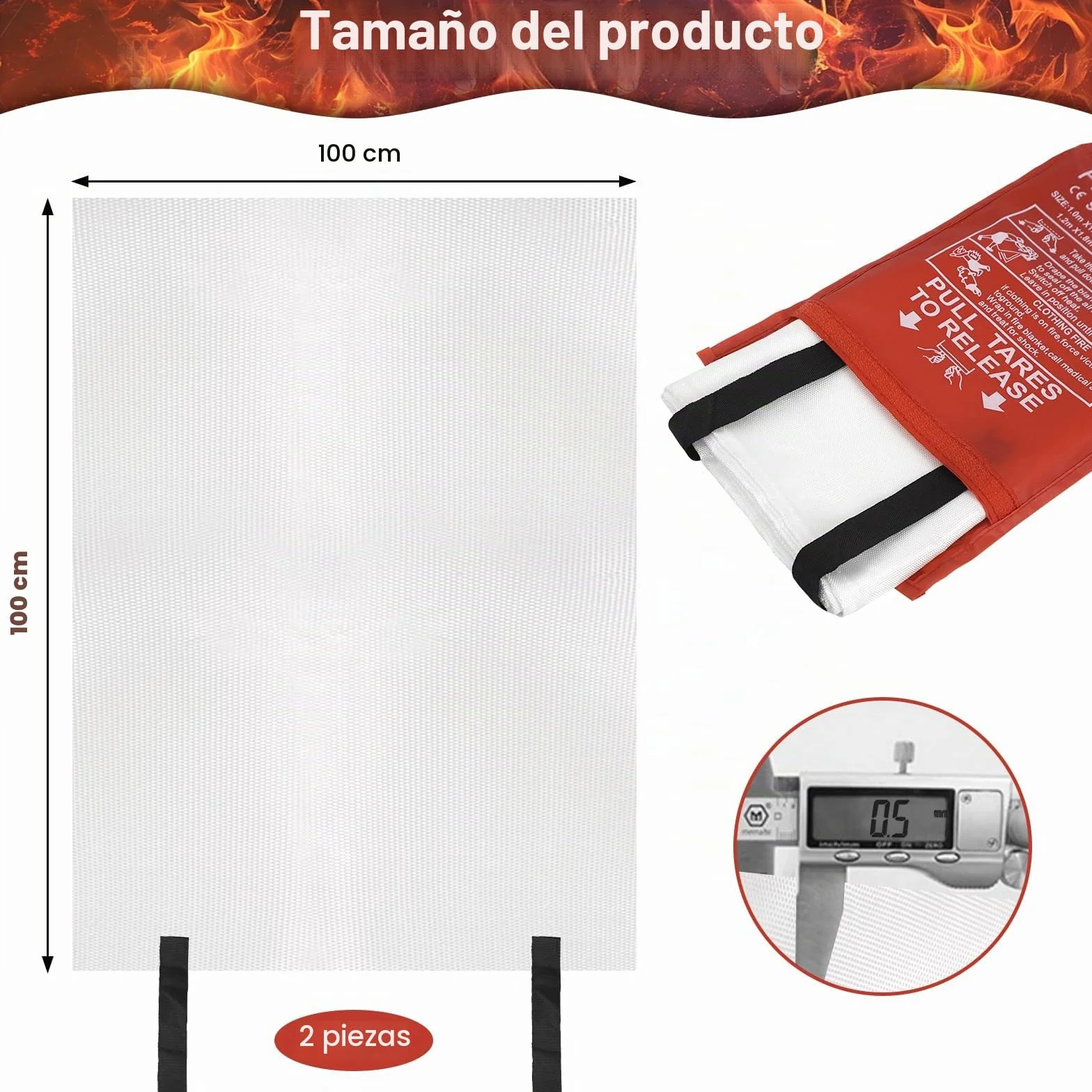 2 Piezas Manta Ignífuga para Hogar y Cocina, 100x100CM Manta Ignífuga de Emergencia, Manta Ignífuga de Fibra de Emergencia para Oficina Camping Horno Garaje