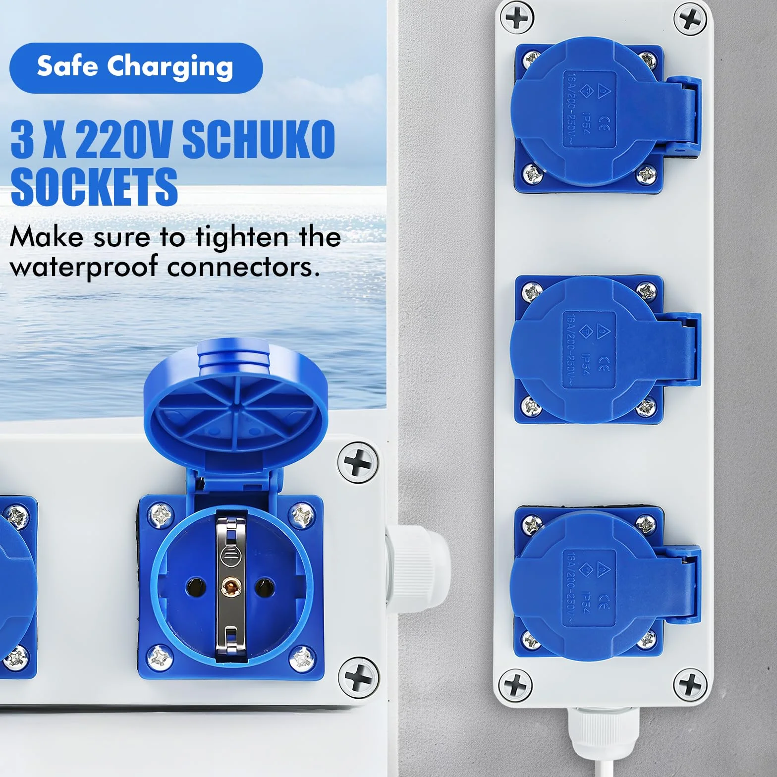 Distribuidor de corriente mural con Enchufe schuko 3 x 220V 16A Cuadro electrico Distribución de corriente para edificios Índice de protección IP54 apto para interiores y exteriores