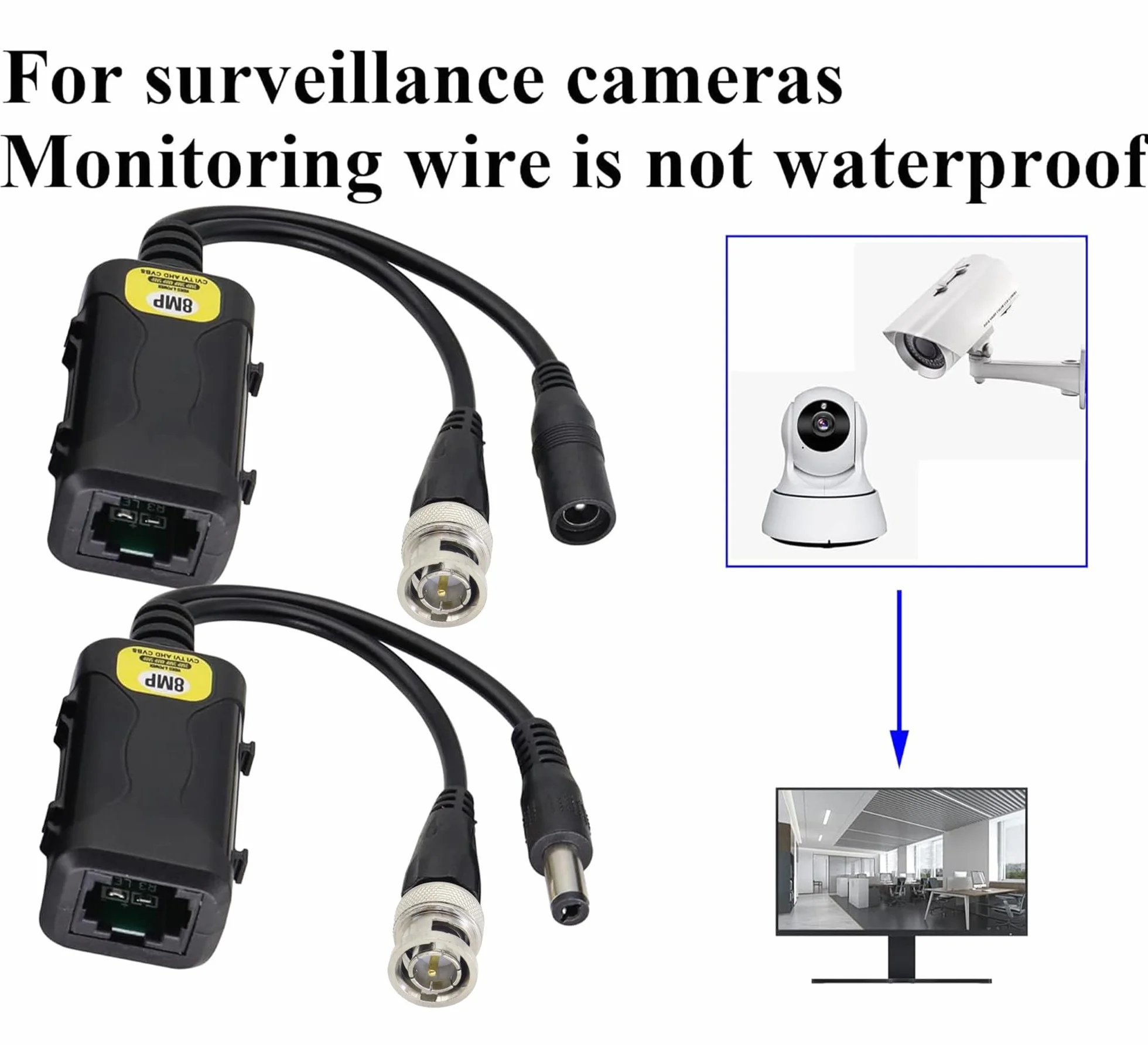 HD Video Balun BNC Macho a RJ45 Hembra Full HD RJ45 Hembra a BNC/DC Adaptador Cámara de Vigilancia Analógica Transceptor de Red para Todos los Equipos de Video (16.5 cm/4 pares)