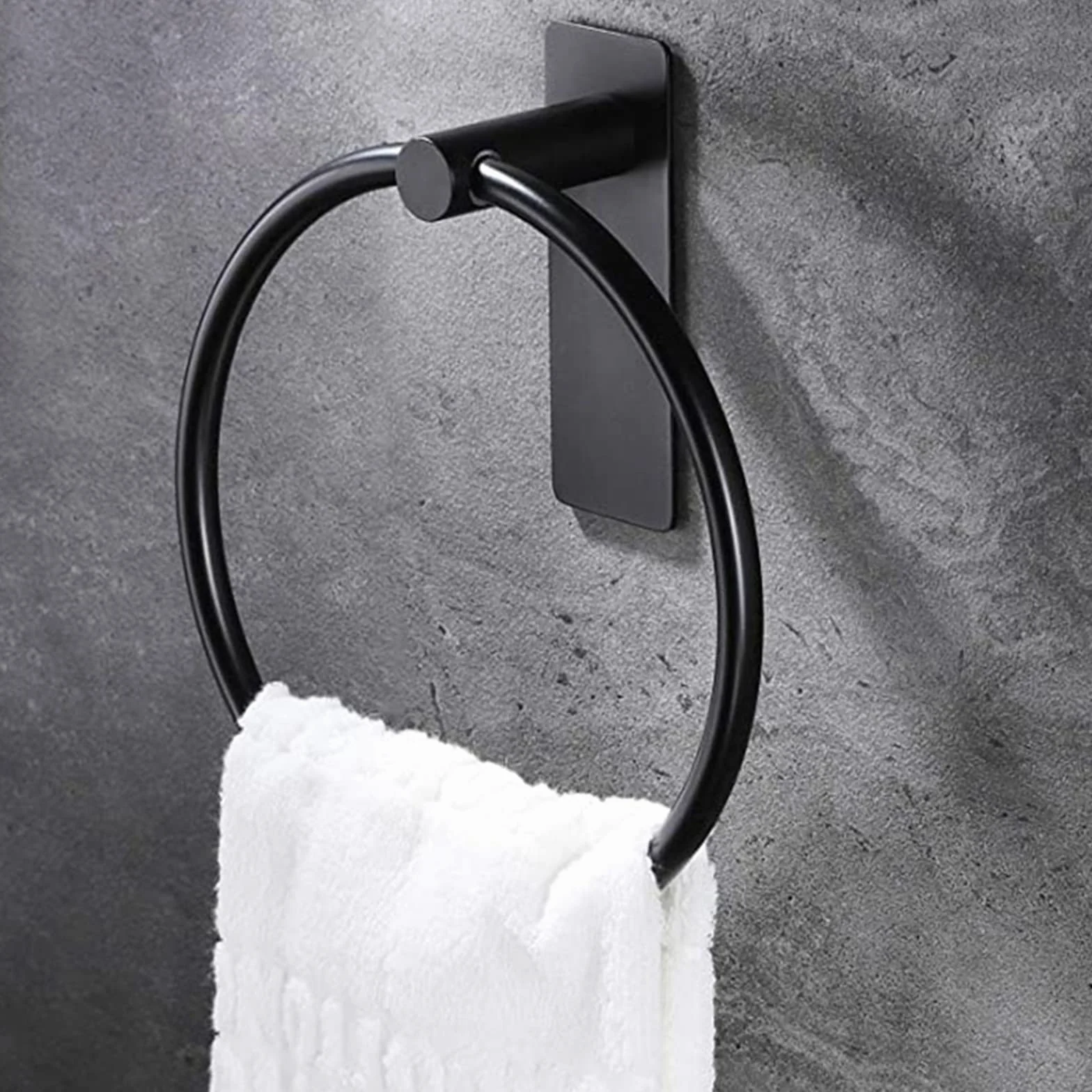Toallero de Anilla Negro Acero Inoxidable Montaje en Pared para Baño Cocina