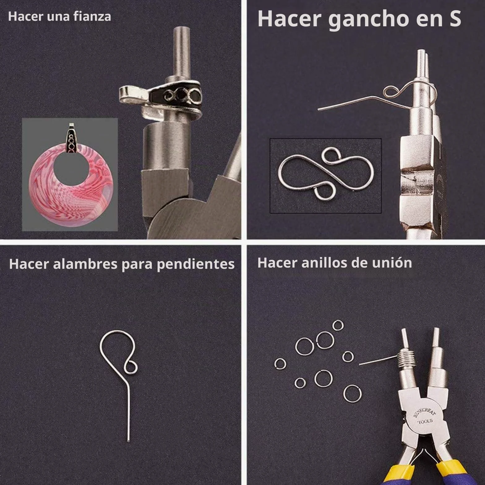 BENECREAT 3 Piezas Alicates para Joyería, 6 en 1 Alicate para Hacer Bucles, Alicates Dobles para Joyería de Nailon y Alicate con Punta de Cadena para Fabricación de Bisutería