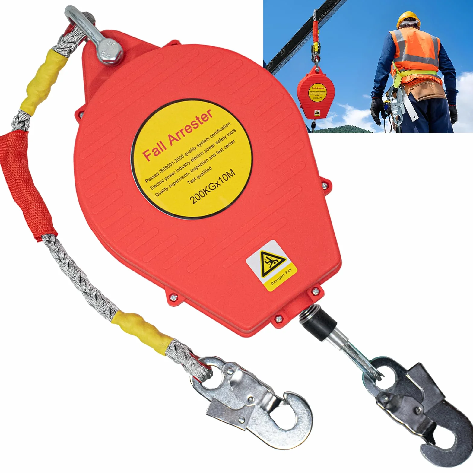 Dispositivo Anticaida Retractil 200kg Linea de Vida Homologado 10m Rojo Arnés Seguridad Anticaídas Retráctil Trabajo en Altura